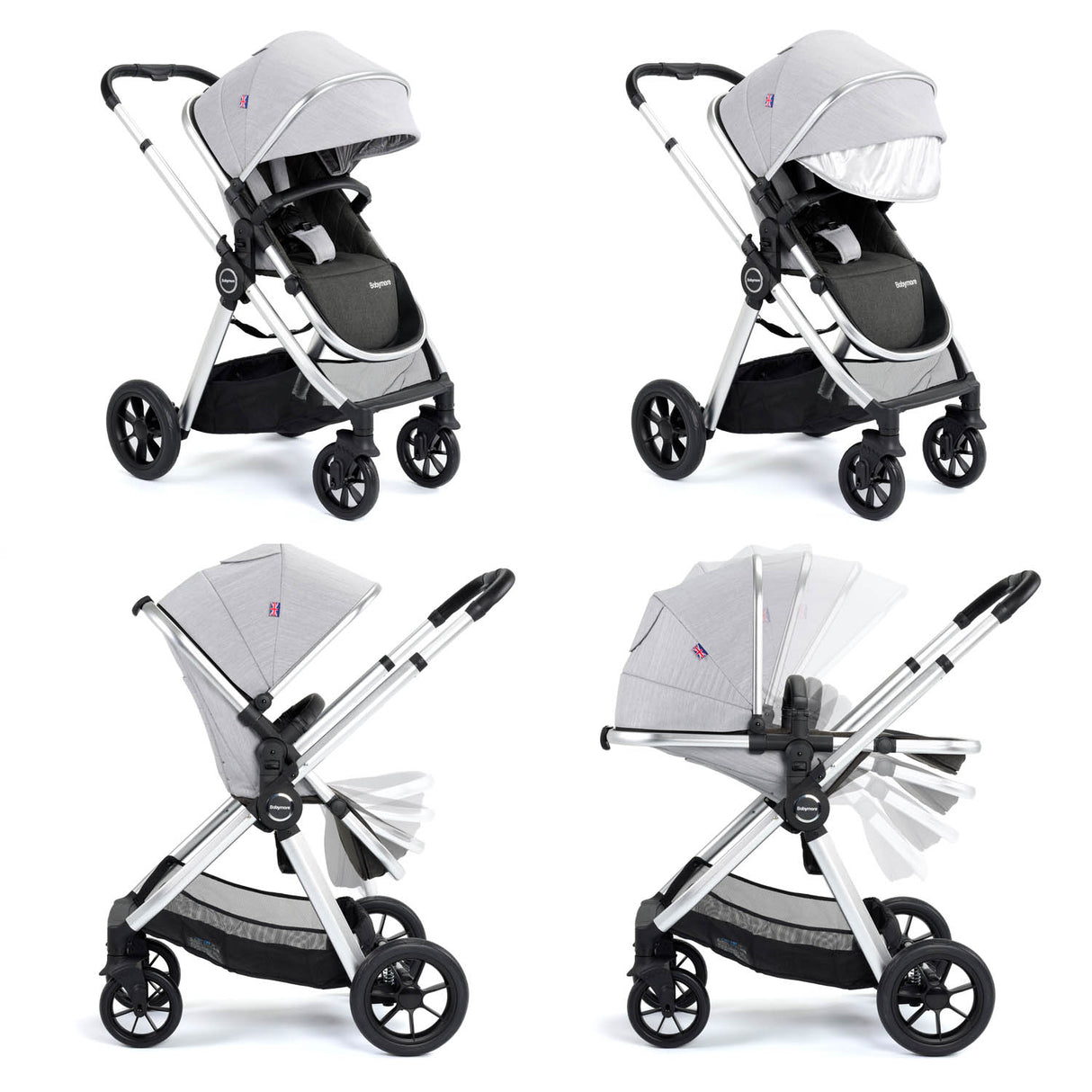 Babymore Memore V2 Travel System + Pecan Car Seat - Silver