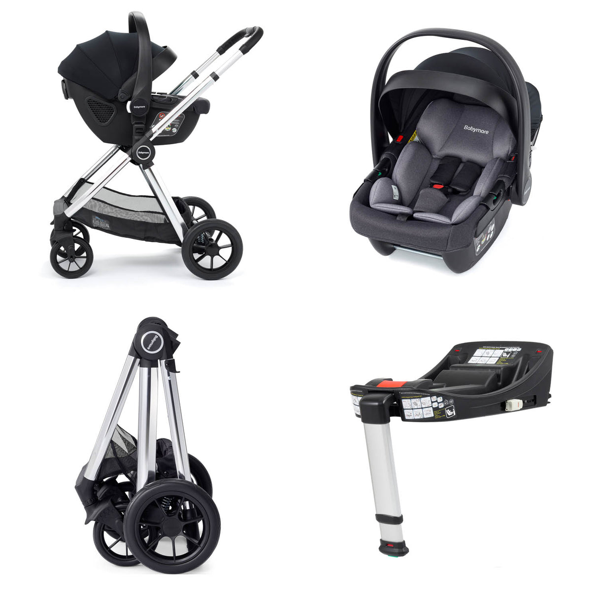 Babymore Memore V2 Travel System + Coco Car Seat & Base - Chrome