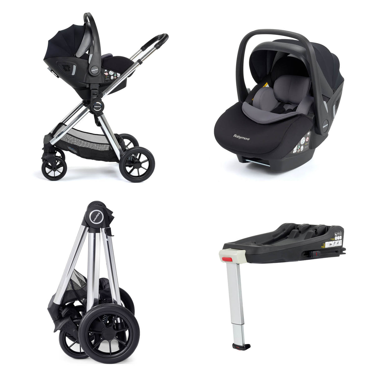 Babymore Memore V2 Travel System + Pecan Car Seat & Base - Chrome