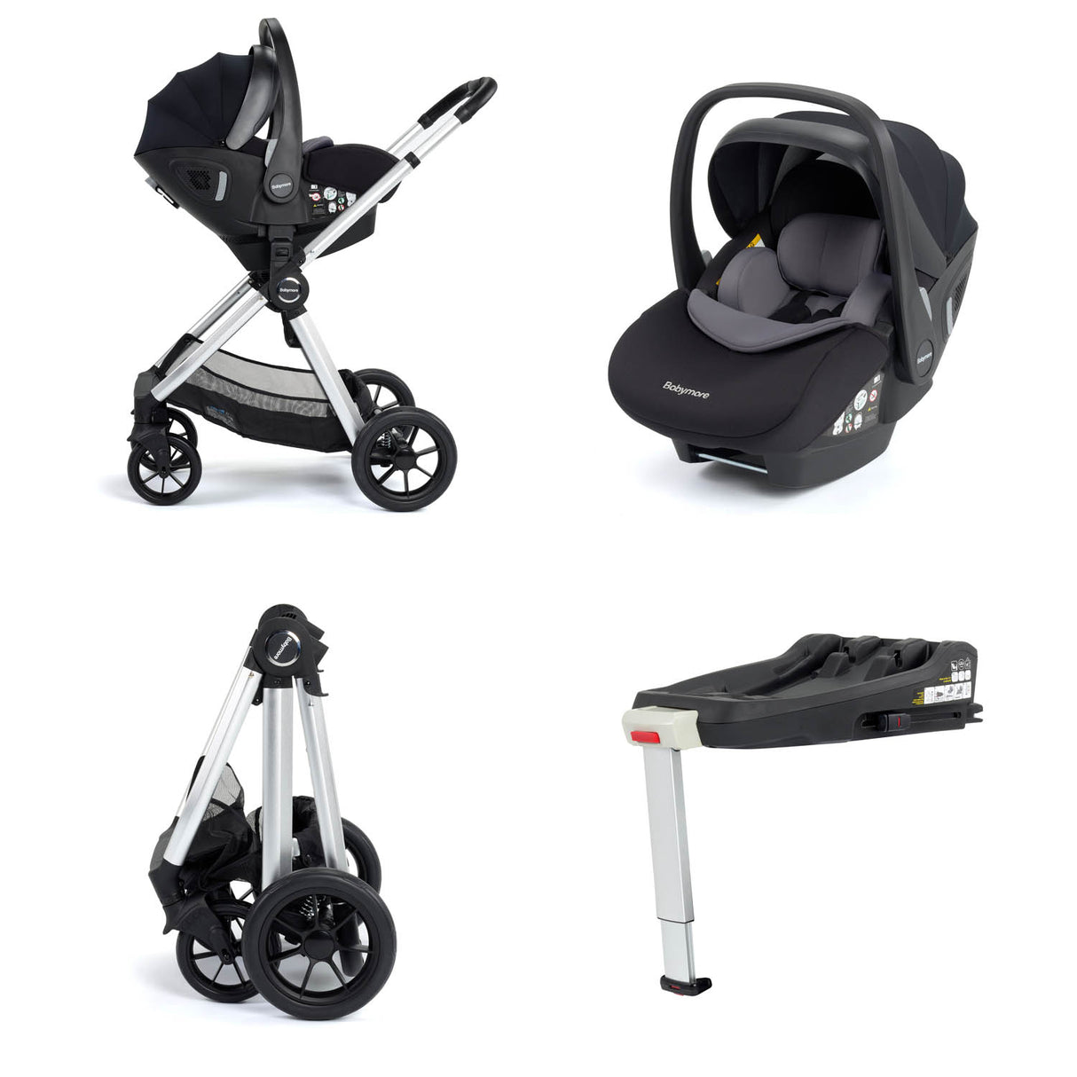 Babymore Memore V2 Travel System + Pecan Car Seat & Base - Silver