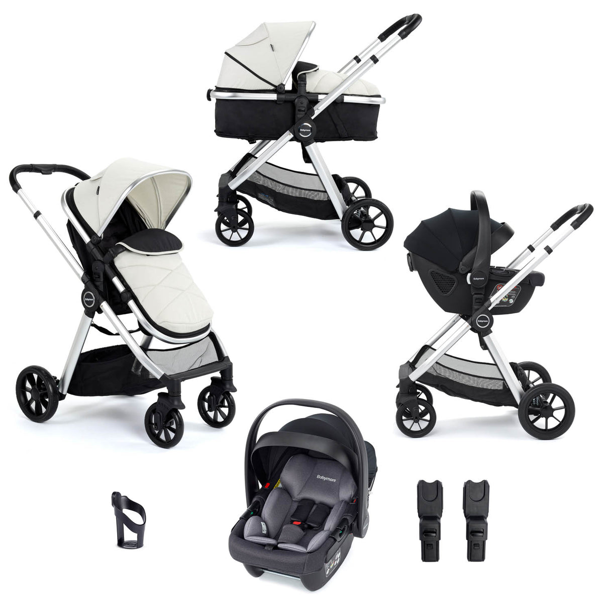 Babymore Mimi Travel System + Coco Car Seat - Silver