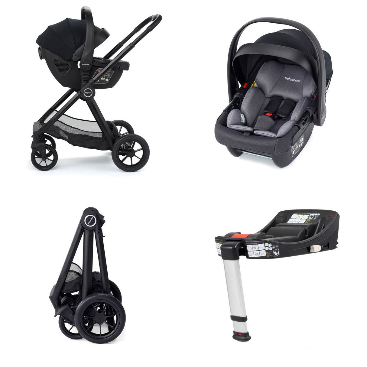 Babymore Mimi Travel System + Coco Car Seat & Base - Black