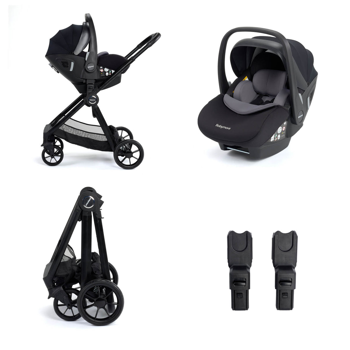 Babymore Mimi Travel System + Pecan Car Seat - Black