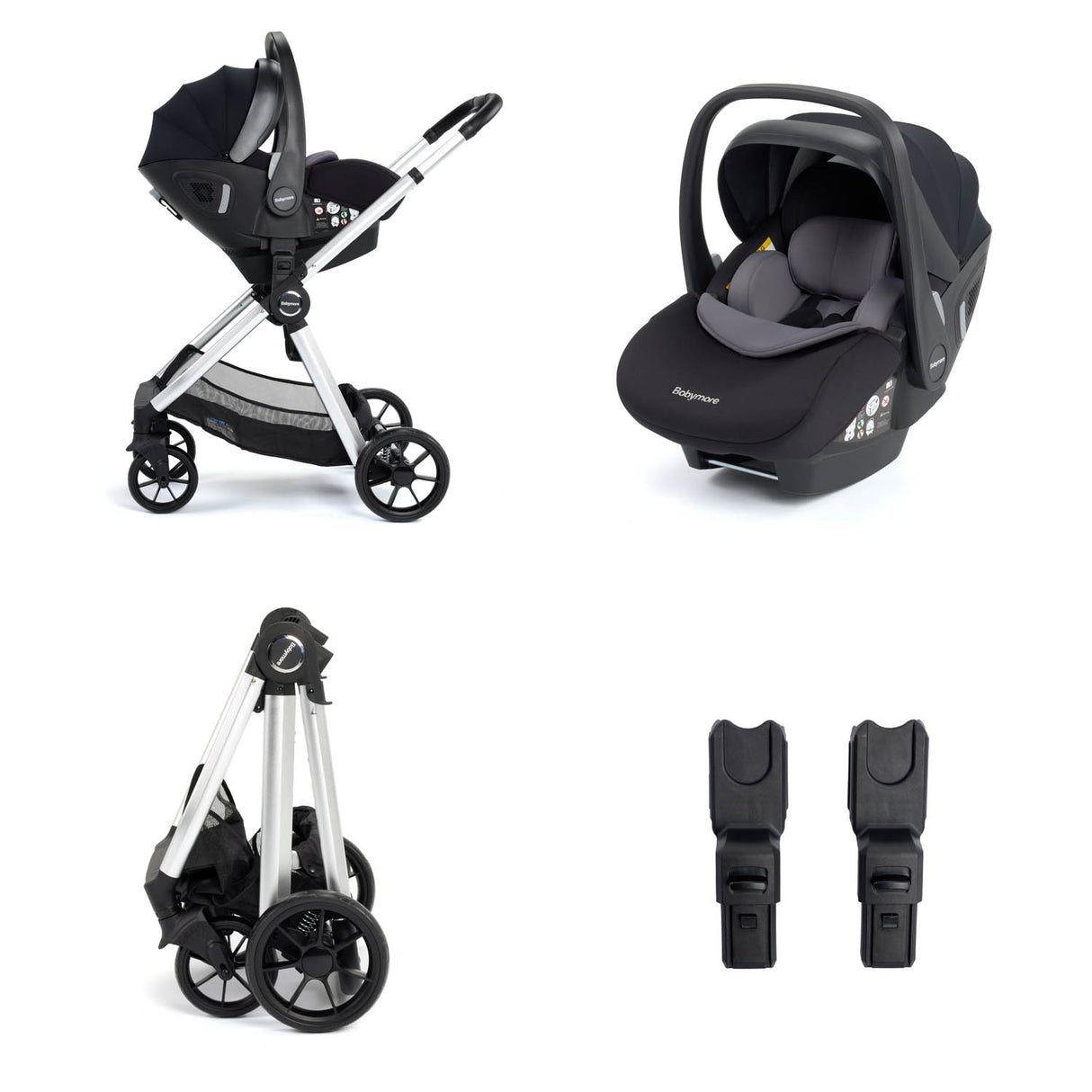 Babymore Mimi Travel System + Pecan Car Seat - Silver