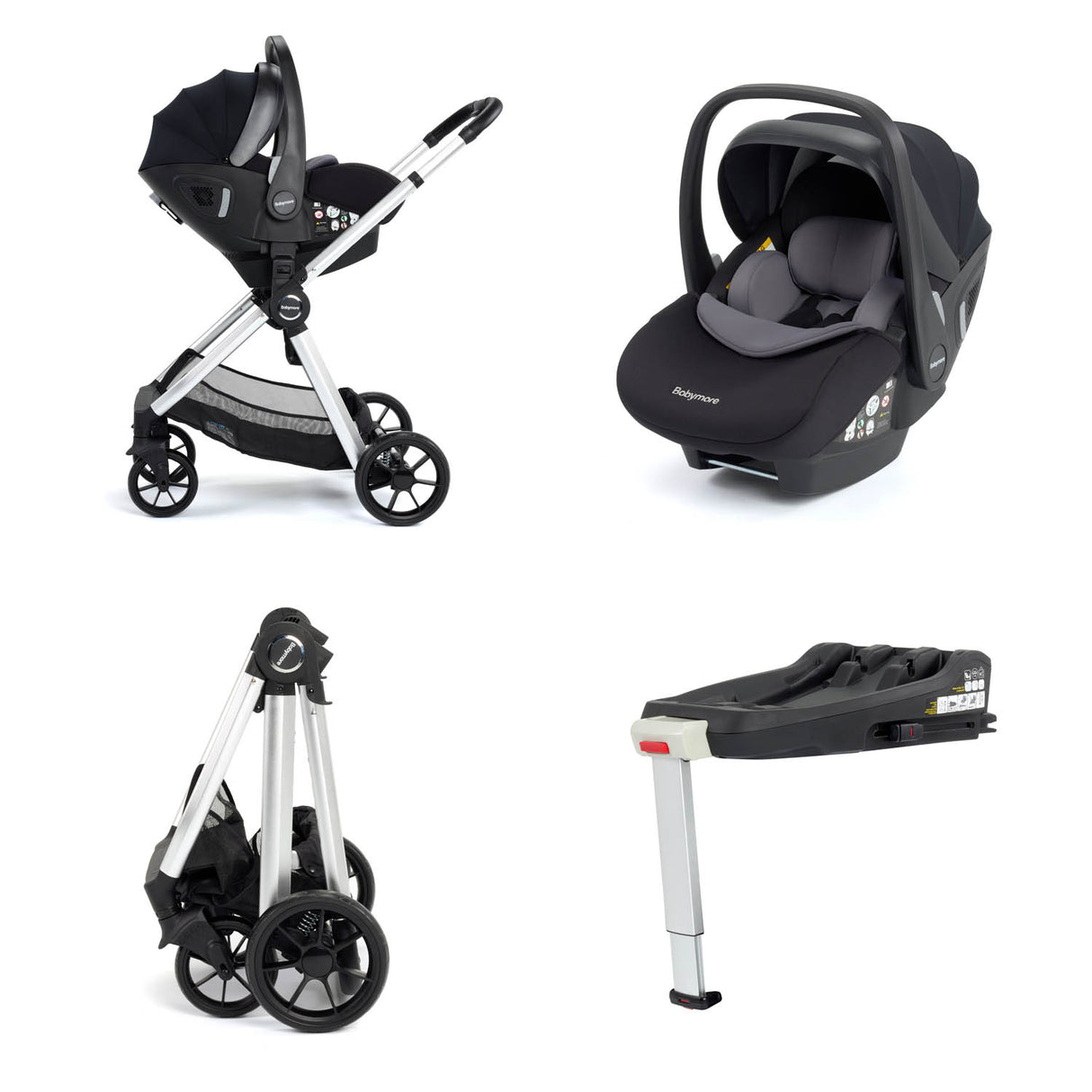 Babymore Mimi Travel System + Pecan Car Seat & Base - Silver