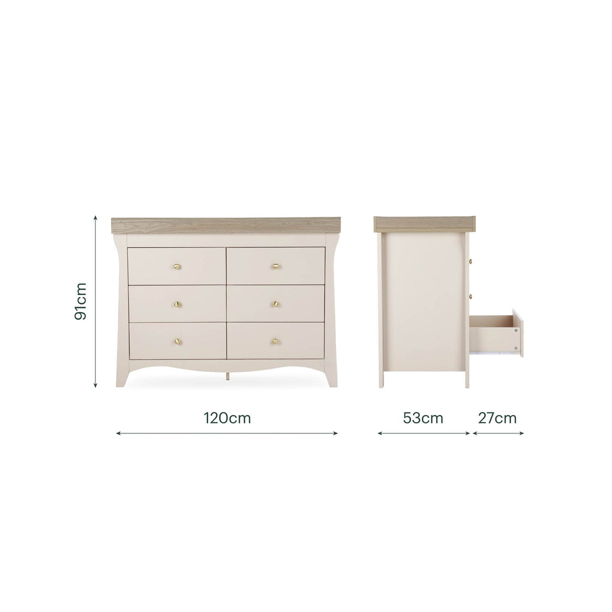 CuddleCo Clara Wide 6 Drawer Dresser & Changer - Cashmere & Ash