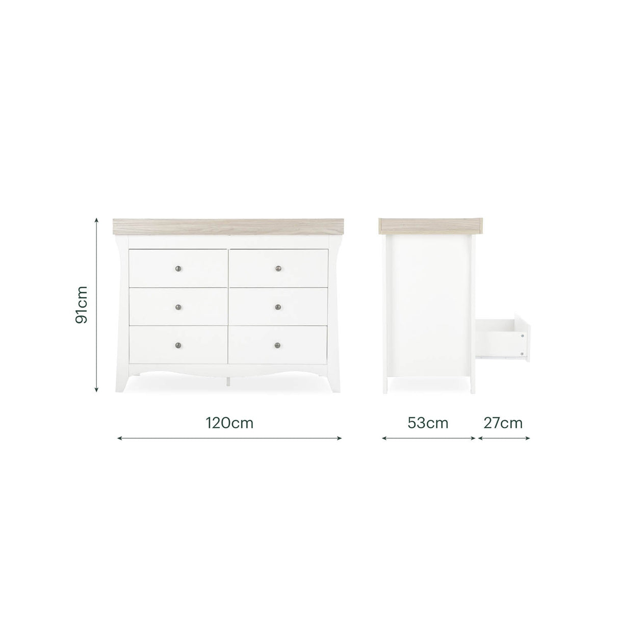 CuddleCo Clara Luxe 2 Piece Nursery Furniture Set (Cot Bed & Dresser) - White & Ash