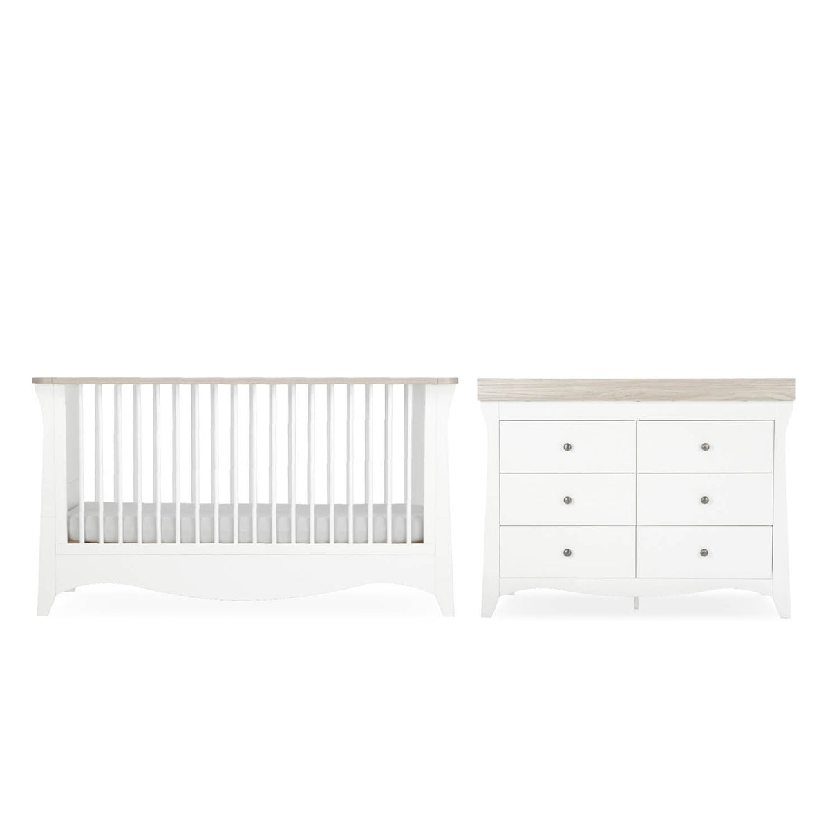 CuddleCo Clara Luxe 2 Piece Nursery Furniture Set (Cot Bed & Dresser) - White & Ash