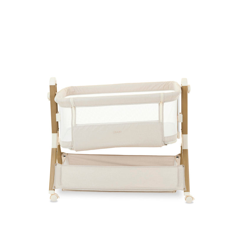 Obaby Cloud Bedside Crib + 2 White Crib Fitted Sheets Bundle - Oatmeal