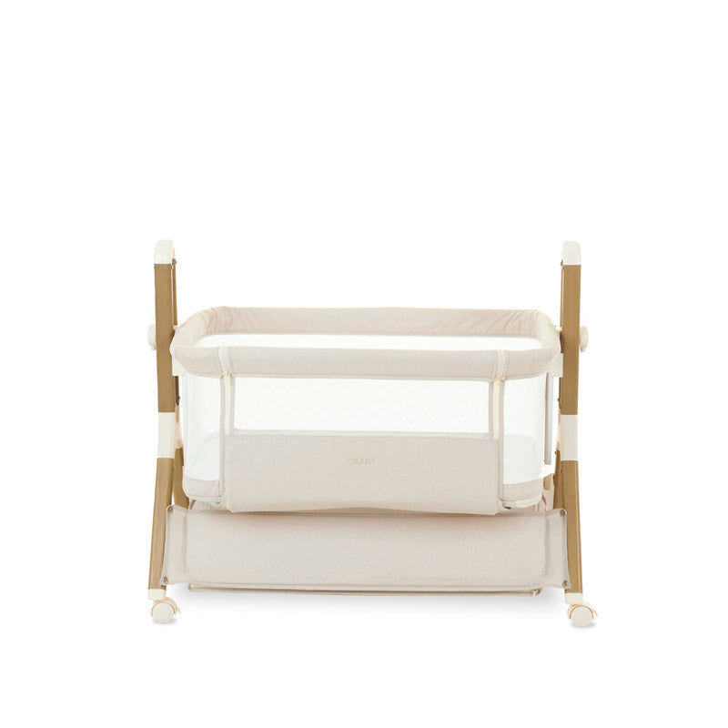 Obaby Cloud Bedside Crib + 2 White Crib Fitted Sheets Bundle - Oatmeal