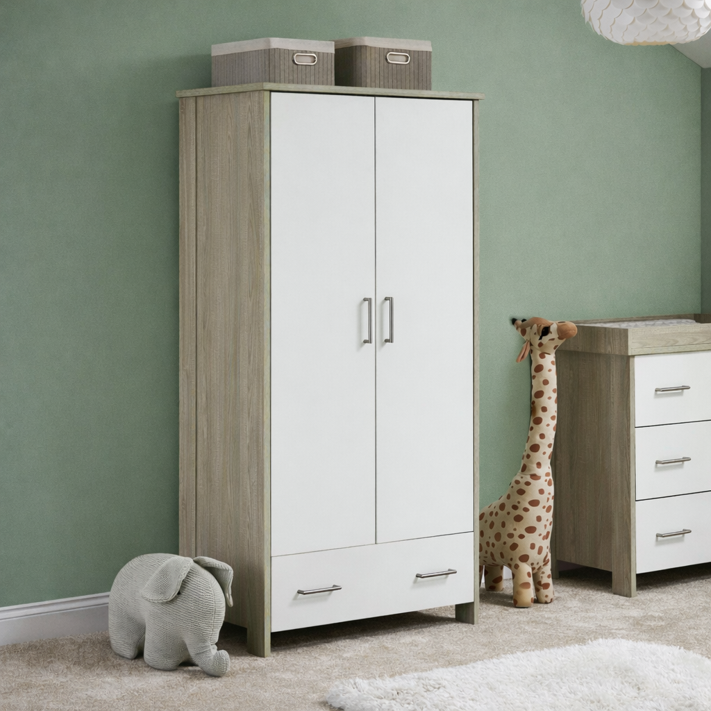 Obaby Nika Double Wardrobe - Grey Wash & White