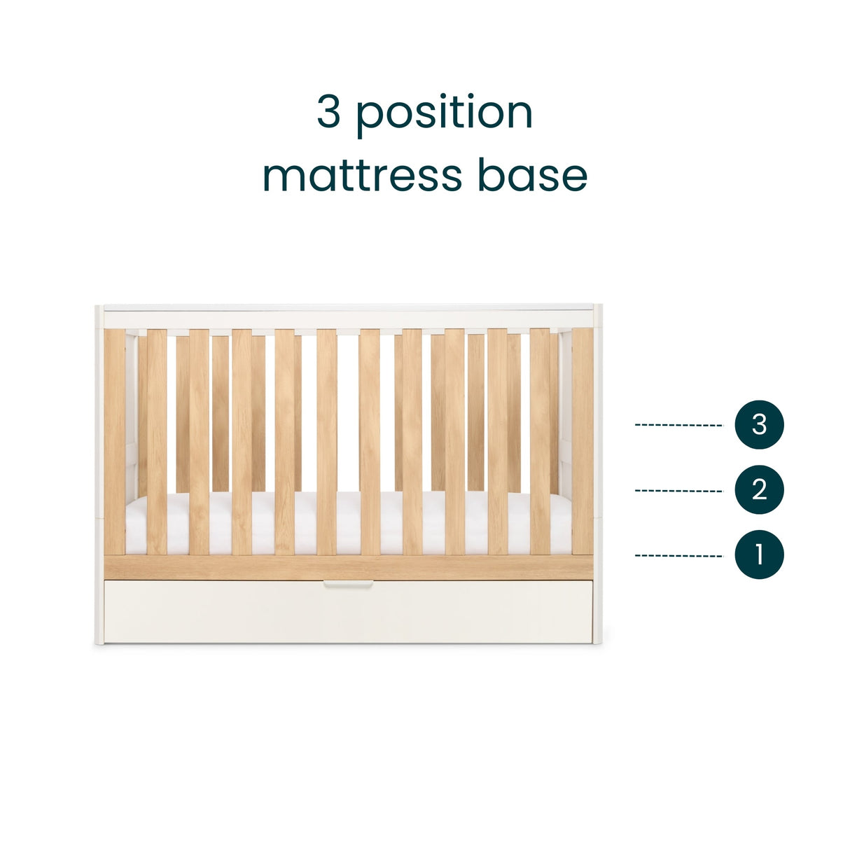 Tutti Bambini Riley Mini Cot Bed with Drawer - White & Maple Oak