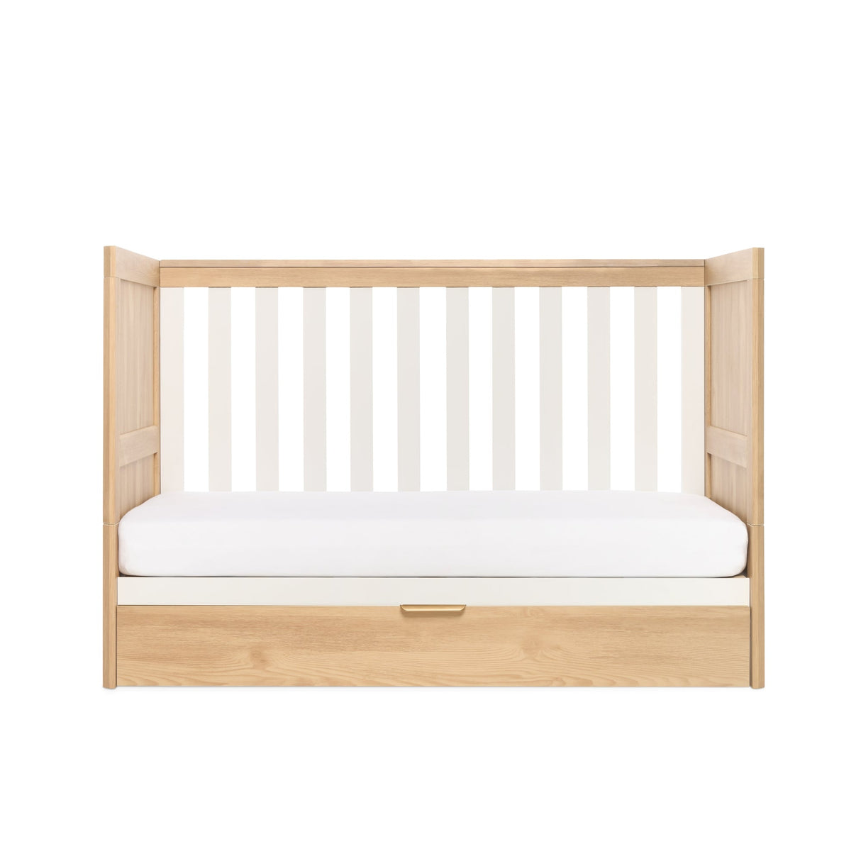 Tutti Bambini Riley Mini Cot Bed with Drawer - Maple Oak & White