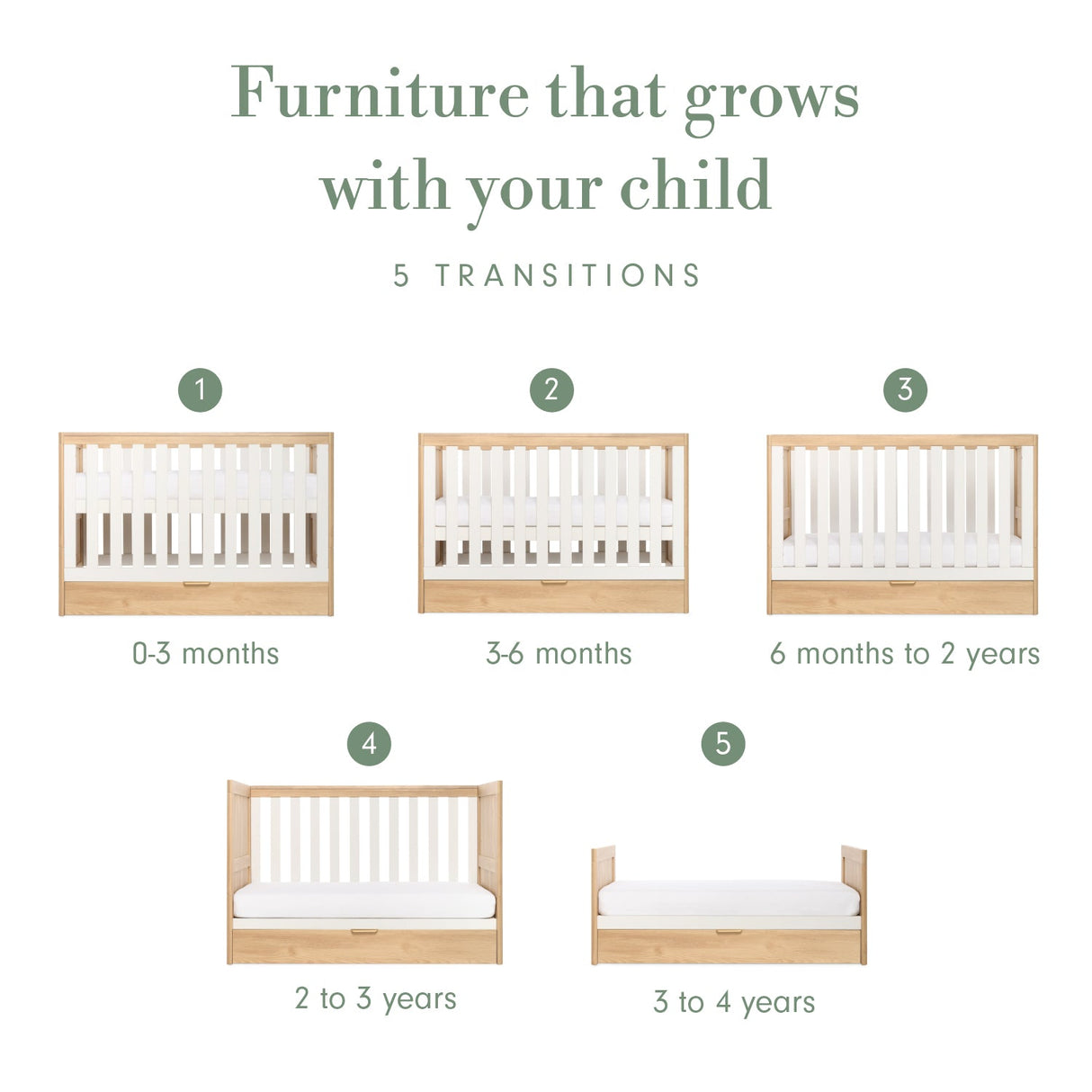 Tutti Bambini Riley Mini Cot Bed with Drawer - Maple Oak & White