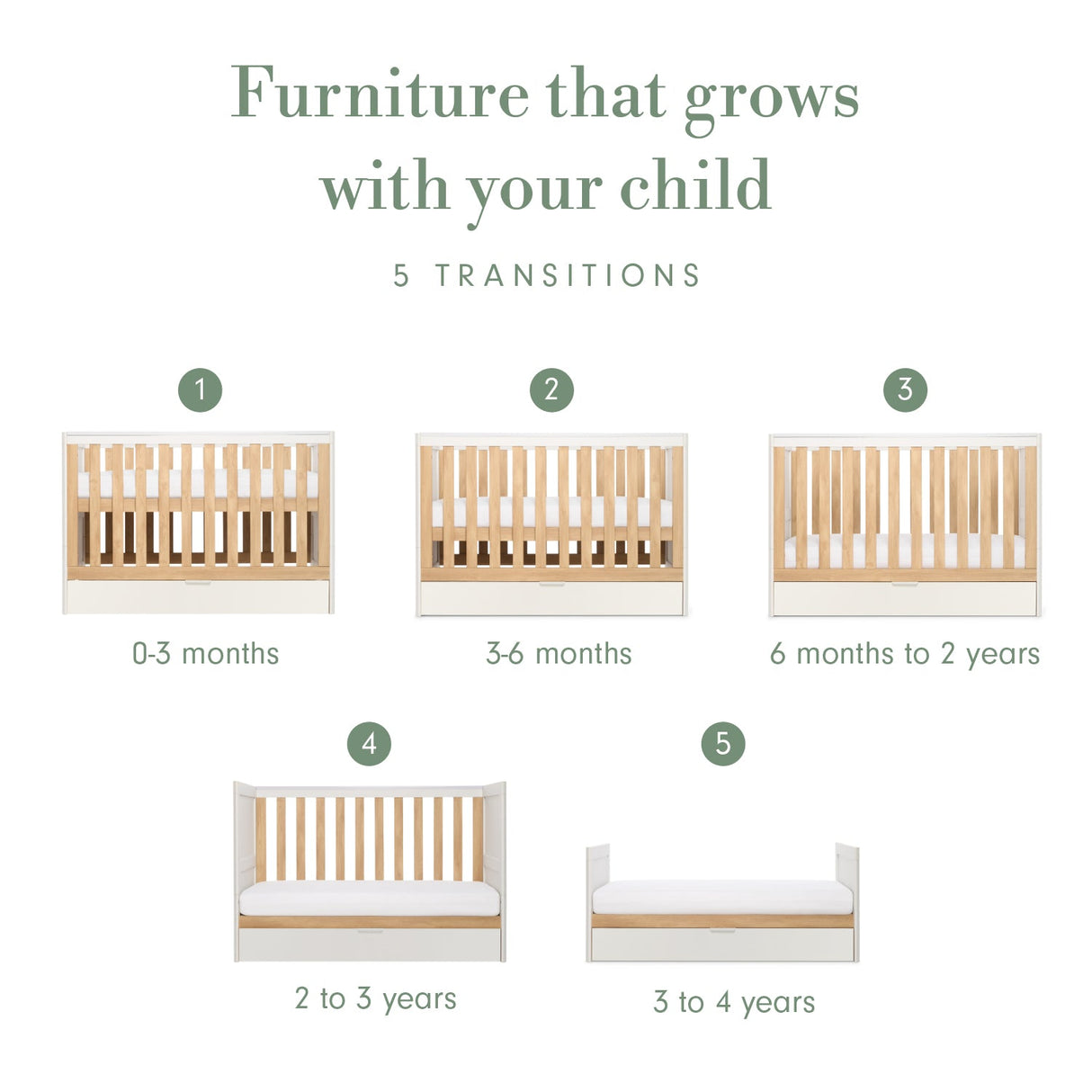 Tutti Bambini Riley Mini Cot Bed with Drawer - White & Maple Oak