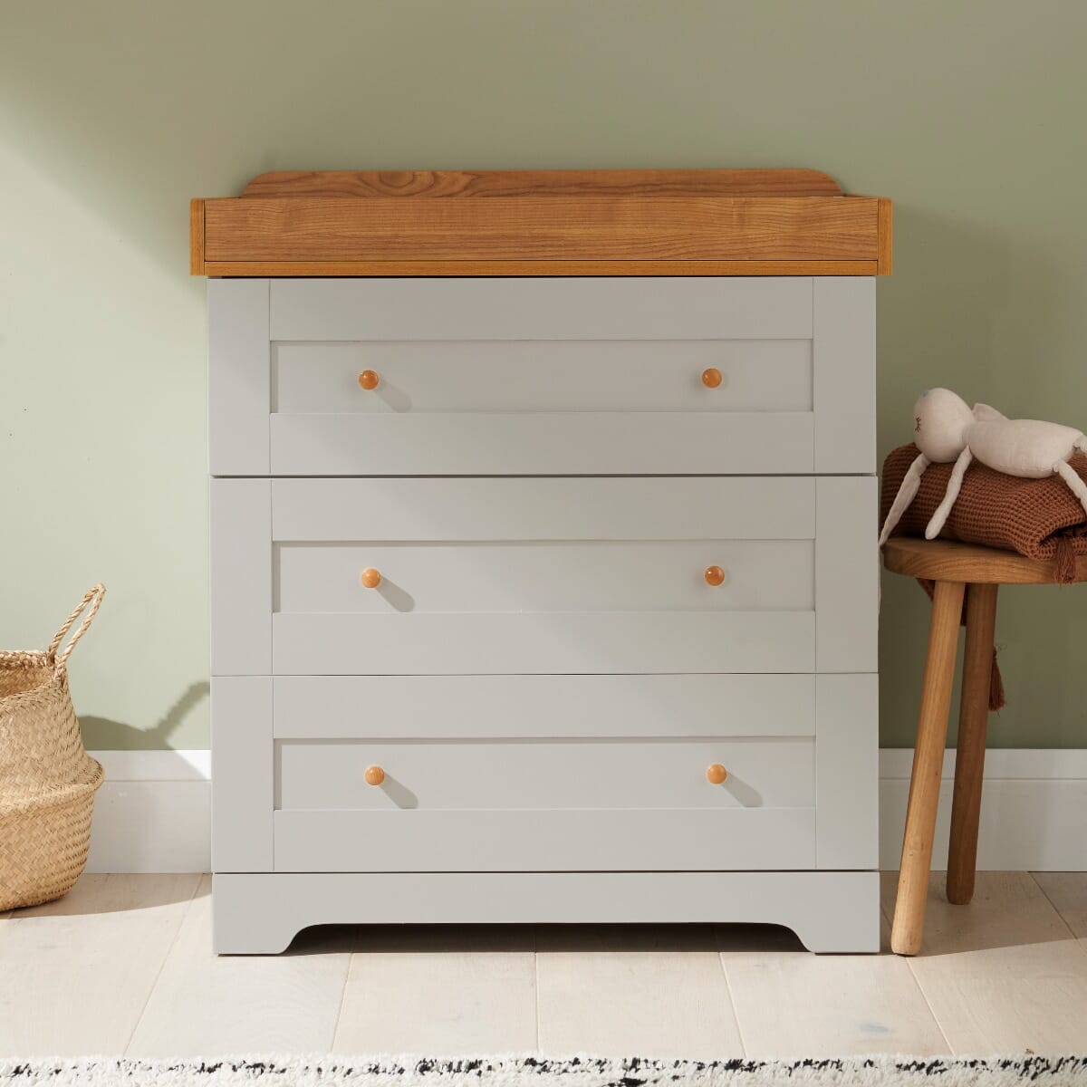 Tutti Bambini Malmo Cot Bed with Rio Furniture 2 Piece Room Set - Dove Grey/Honey Oak