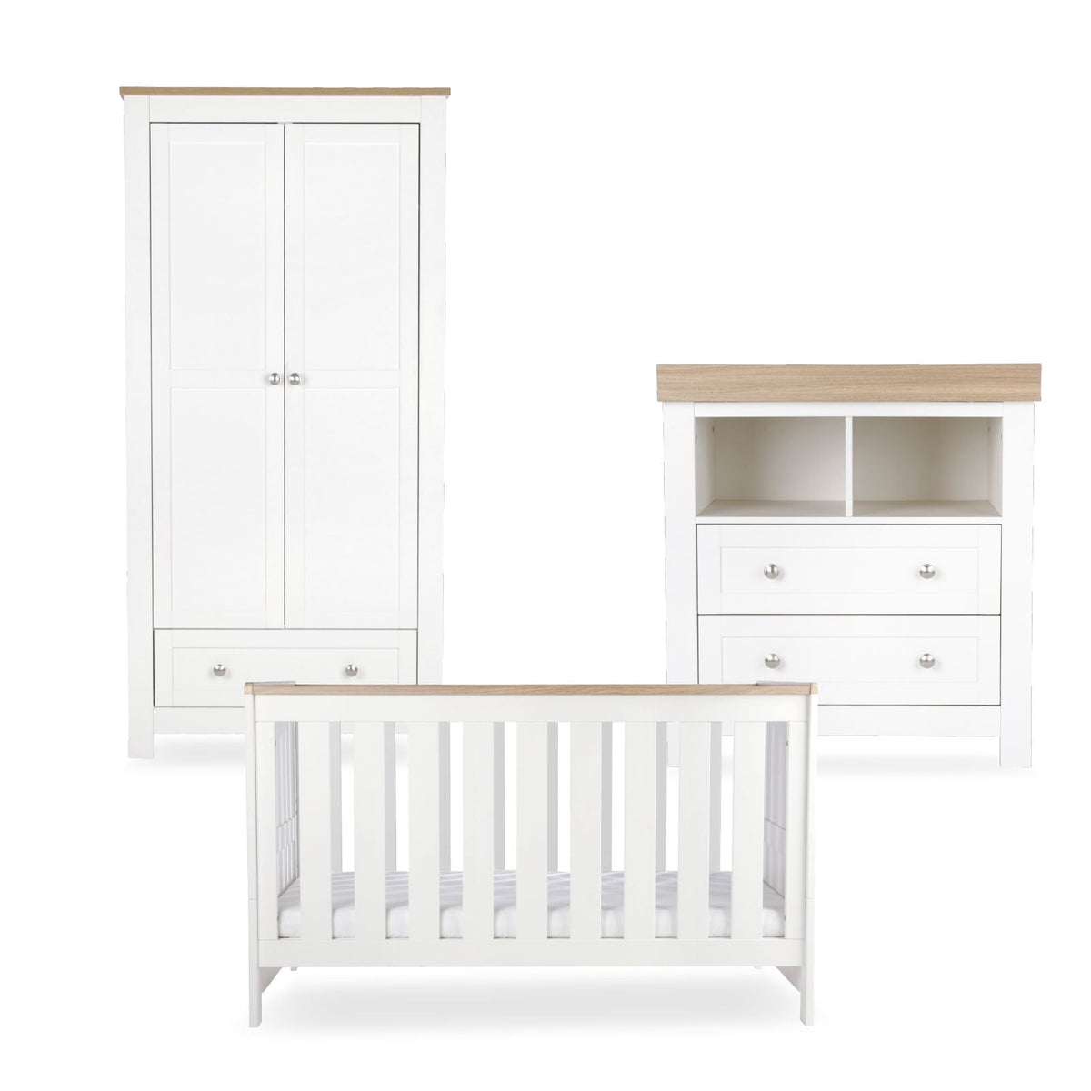 CuddleCo Burford 3 Piece Nursery Furniture Set - White & Oak