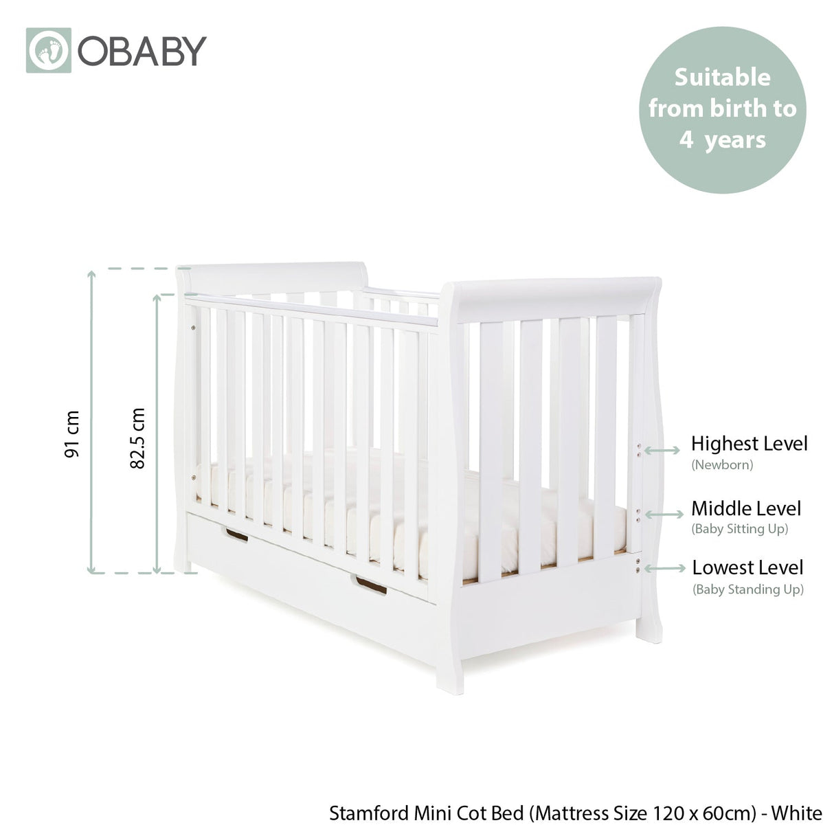 Obaby Stamford Mini Sleigh 3 Piece Room Set - White