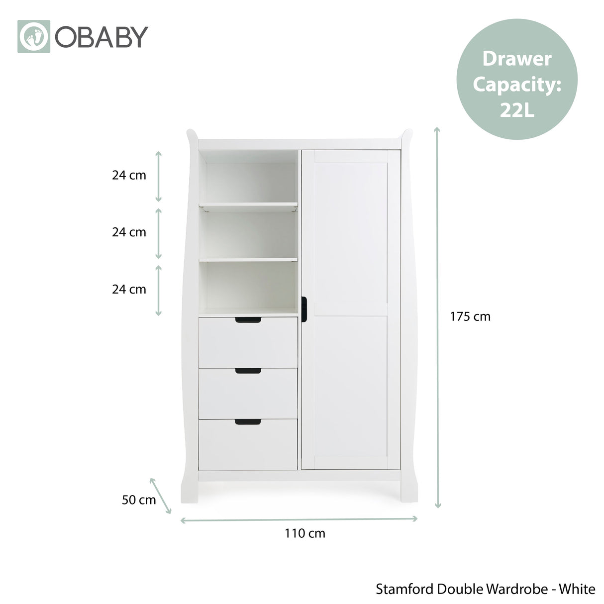 Obaby Stamford Mini Sleigh 3 Piece Room Set - White
