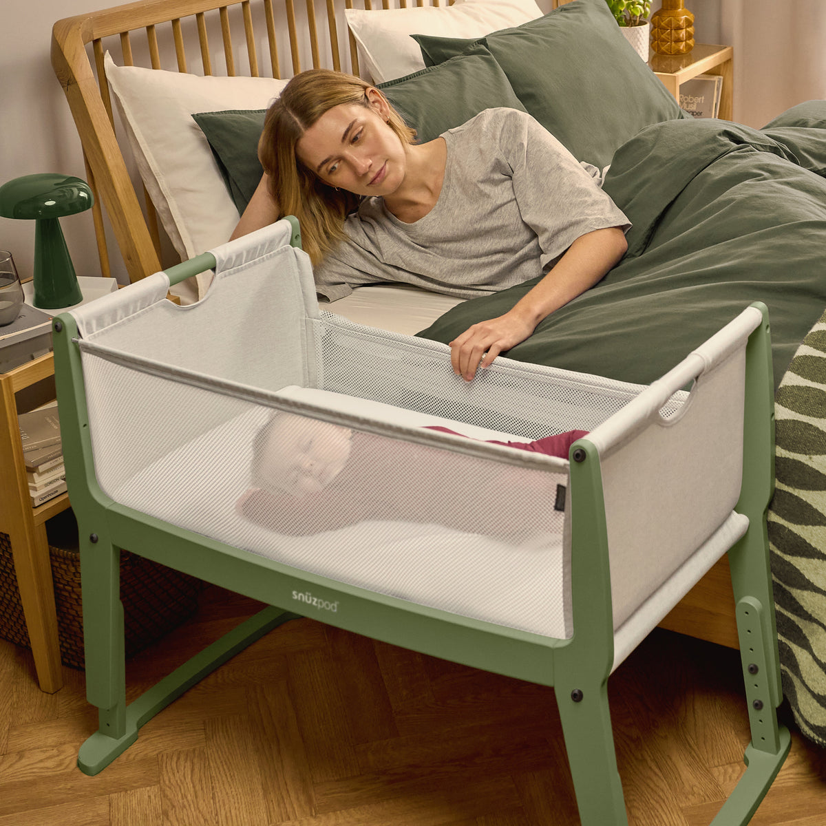 SnuzPod Studio Bedside Crib - Tokyo Matcha