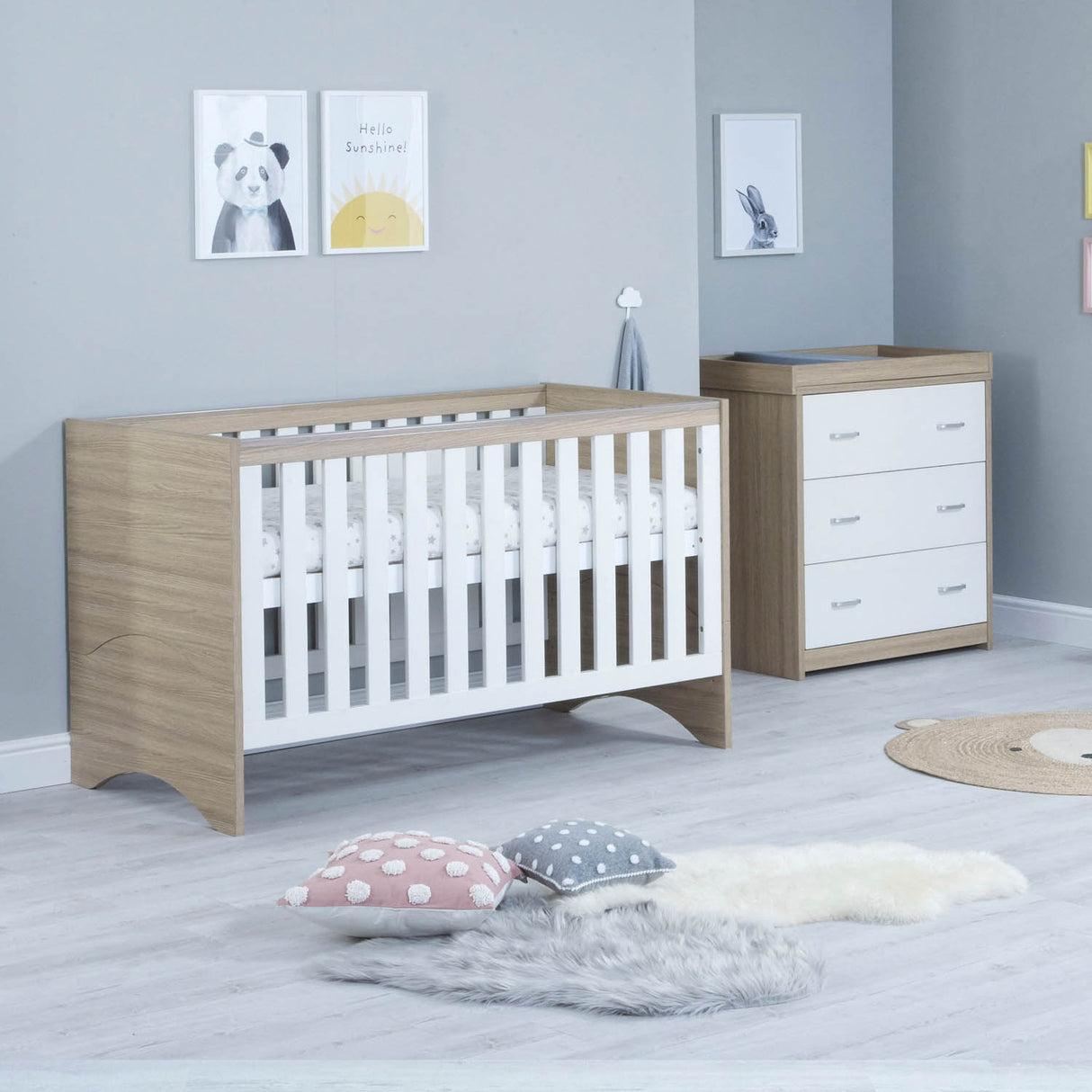 Babymore Veni 2 Piece Room Set - Oak White