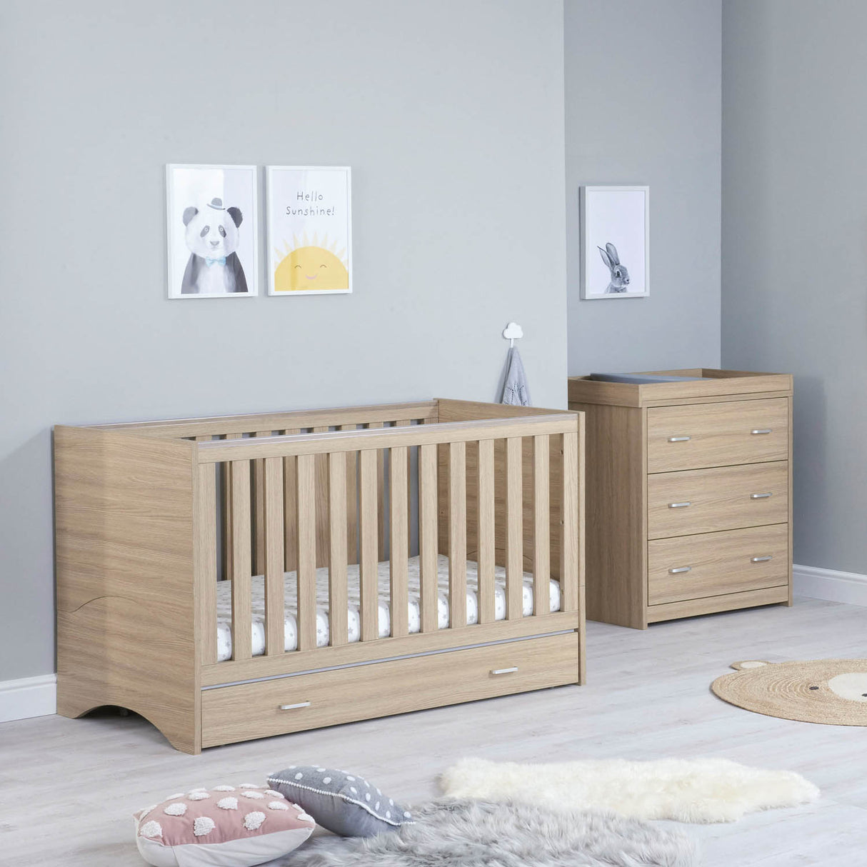 Babymore Veni 2 Piece Room Set with Drawer - Oak