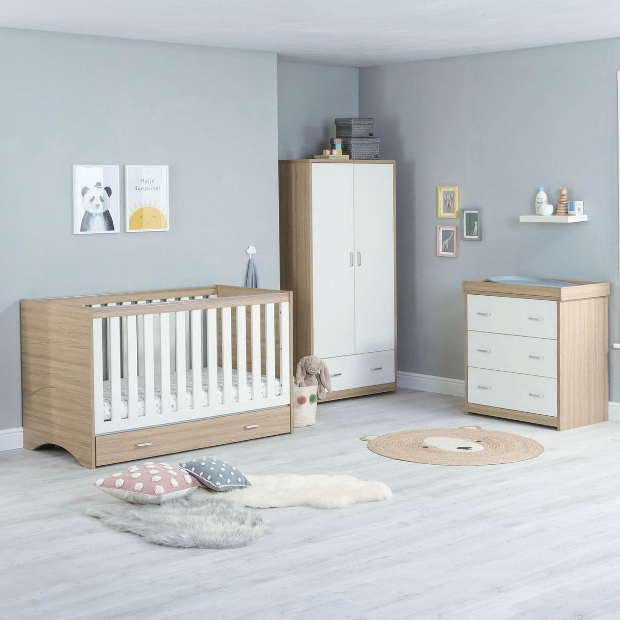 Babymore Veni 3 Piece Room Sets with Drawer - Oak White