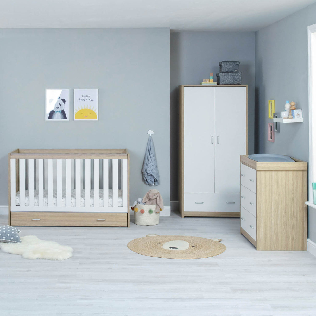 Babymore Veni 3 Piece Room Sets with Drawer - Oak White