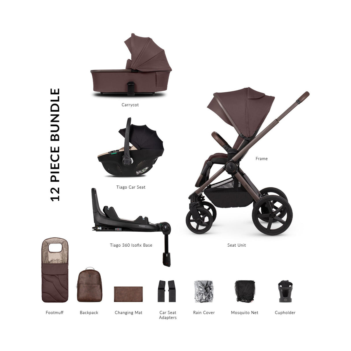 Venicci Upline 2 SE 3-in-1 Tiago + 360 Base Travel System Bundle - Burgundy 10