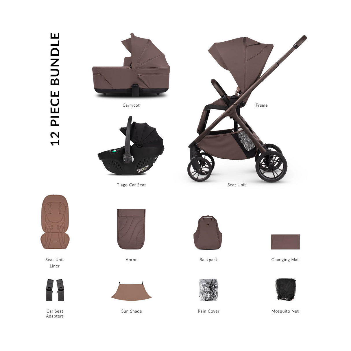 Venicci Tila 12 Piece Comfort 3in1 Tiago Bundle - Noce