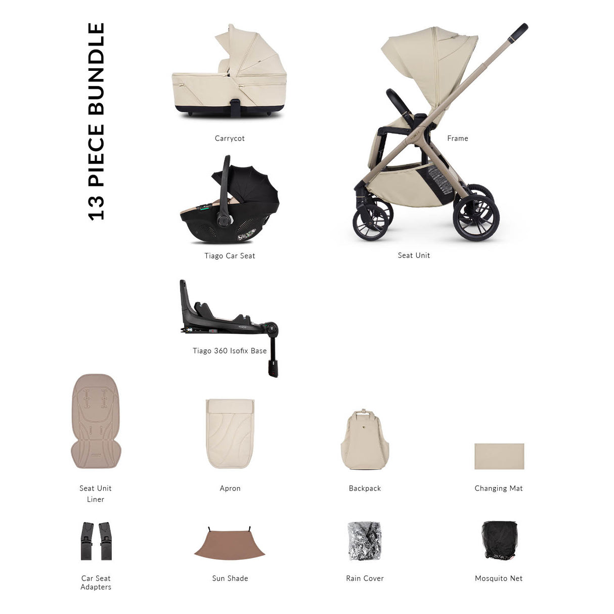 Venicci Tila 13 Piece Luxury 4in1 Tiago Bundle - Sabbia