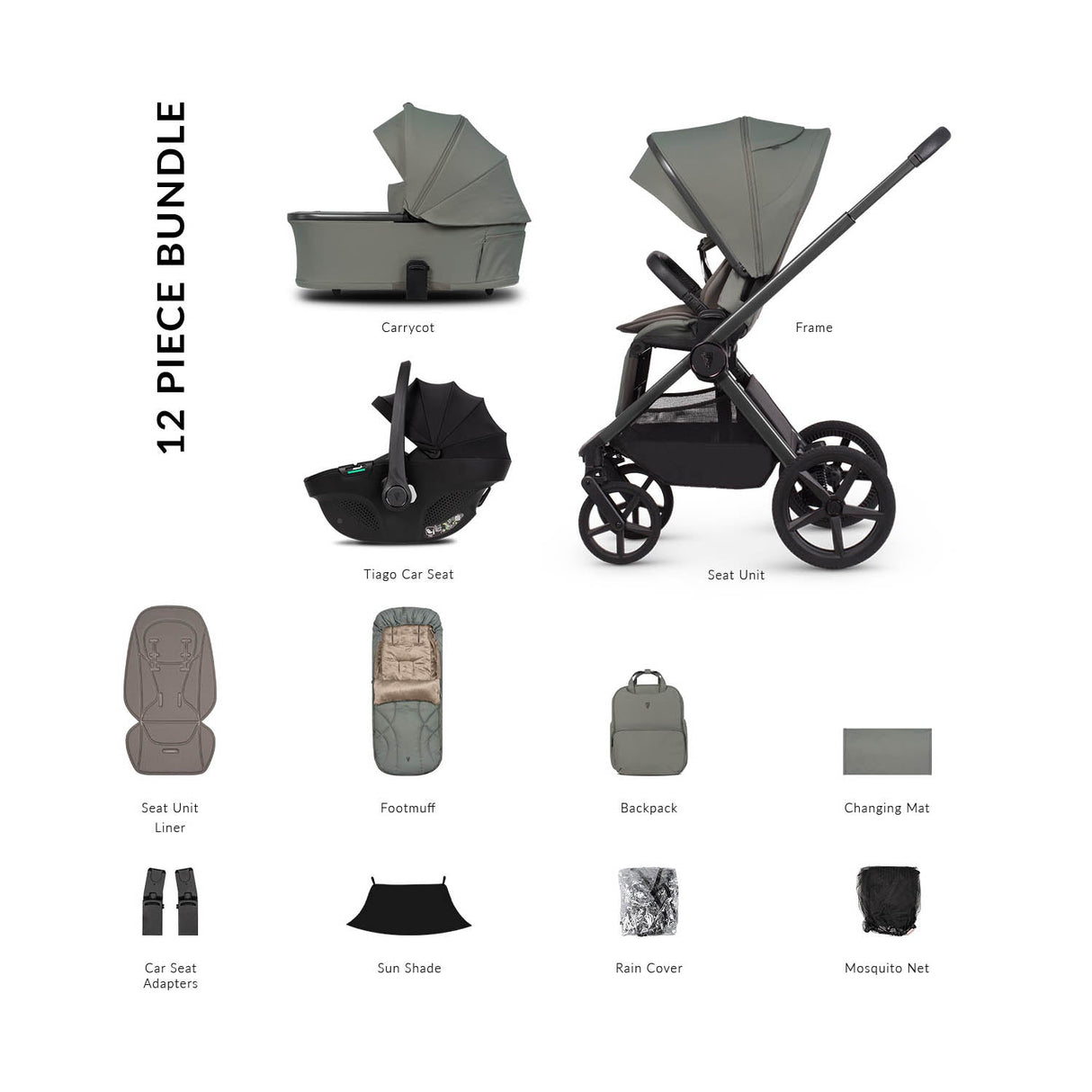 Venicci Upline 3 Comfort 3in1 Tiago 360 Car Seat Bundle - Aloe