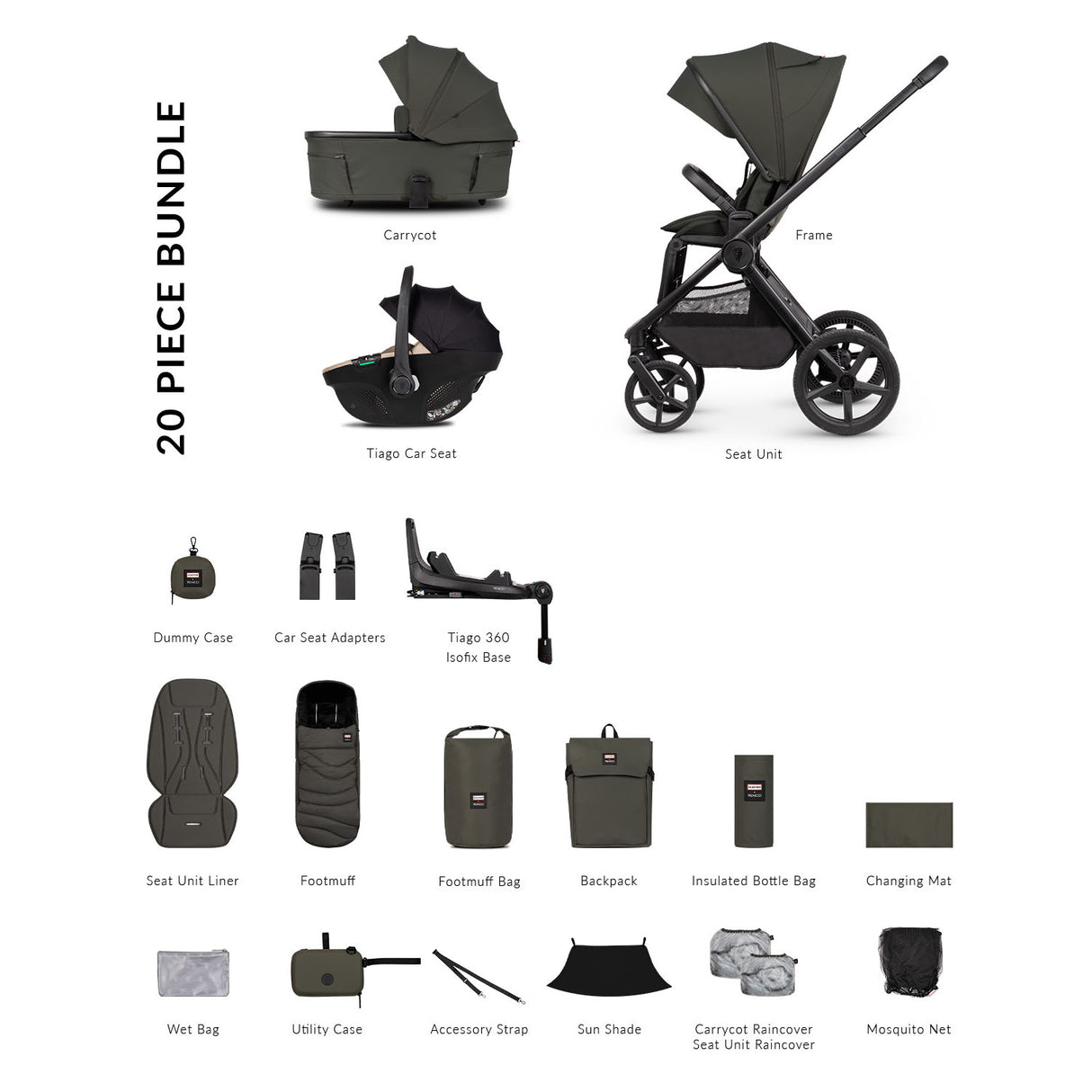 Venicci x Hunter Upline 3 Luxury 4in1 Tiago Car Seat & 360 Base Bundle - Dark Olive