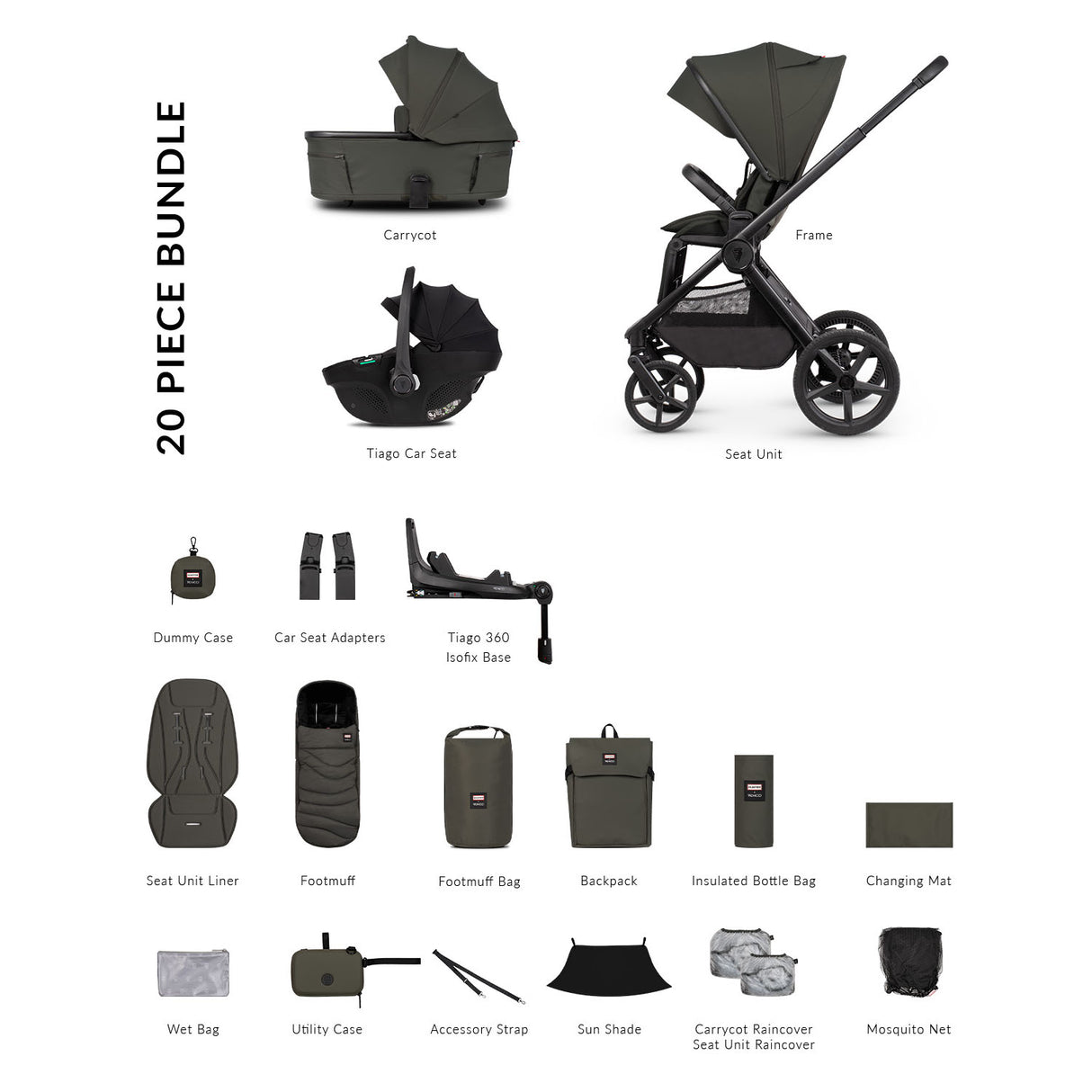 Venicci x Hunter Upline 3 Luxury 4in1 Tiago Car Seat & 360 Base Bundle - Dark Olive