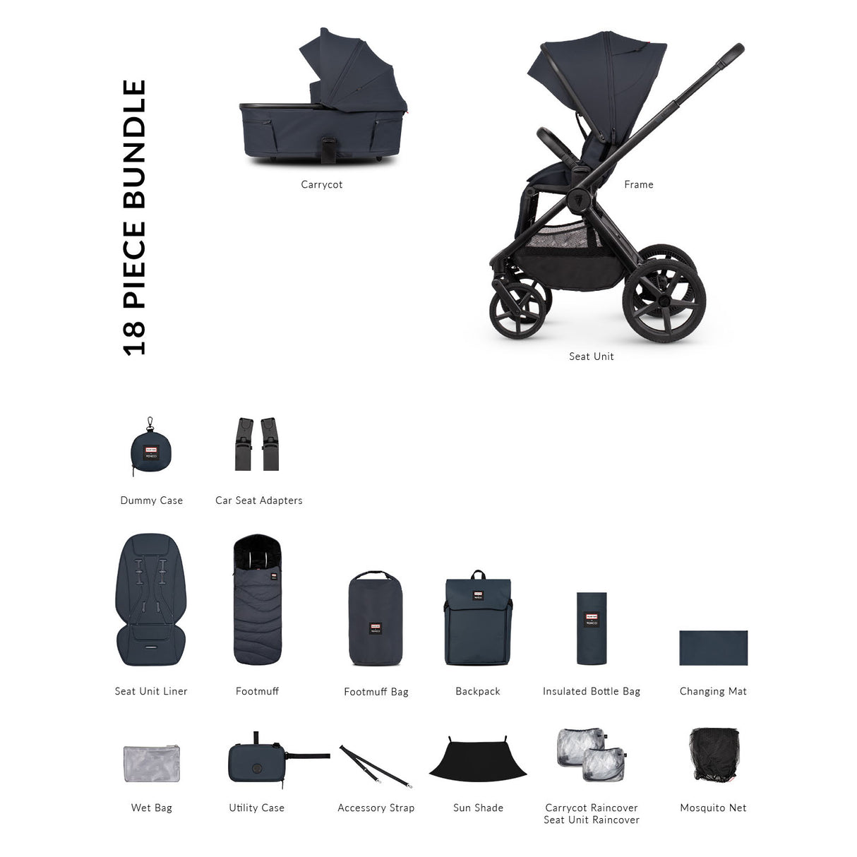 Venicci x Hunter Upline 3 Essential 2in1 Accessory Bundle - Navy
