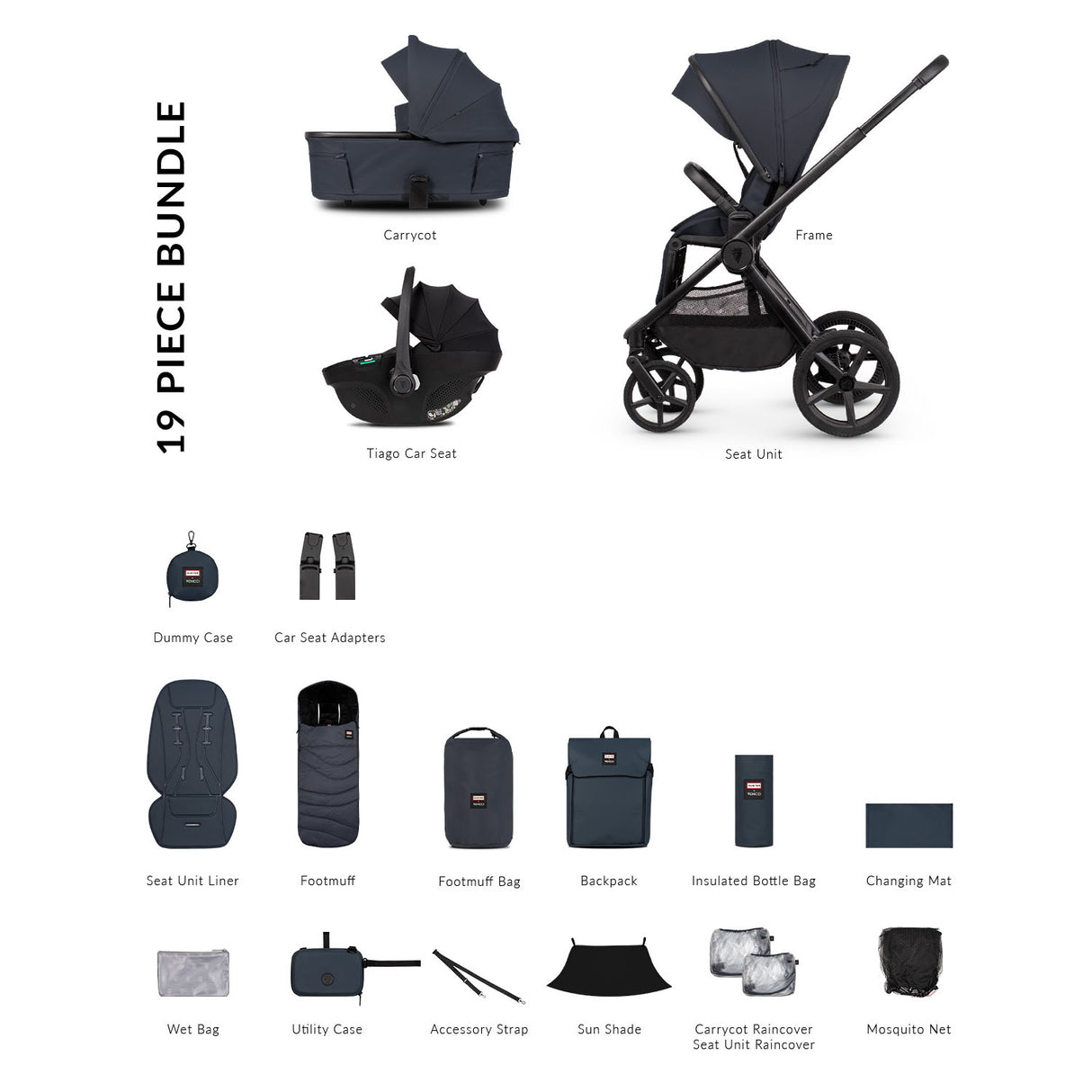 Venicci x Hunter Upline 3 Comfort 3in1 Tiago 360 Car Seat Bundle - Navy