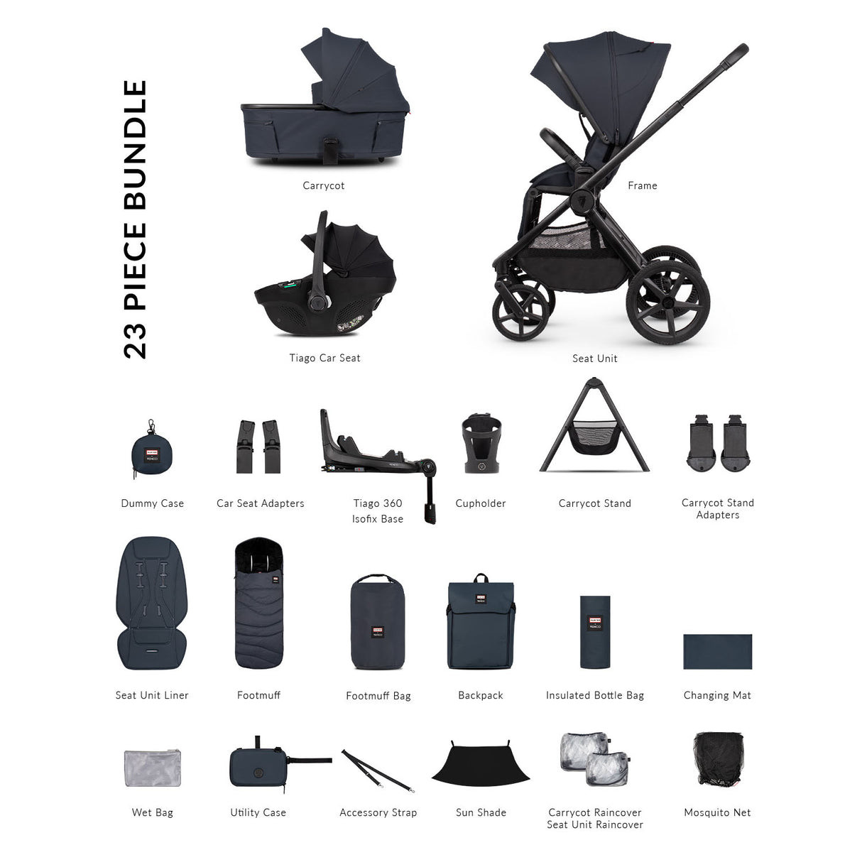 Venicci x Hunter Upline 3 Ultimate 4in1 Plus Tiago Car Seat & 360 Base Bundle - Navy