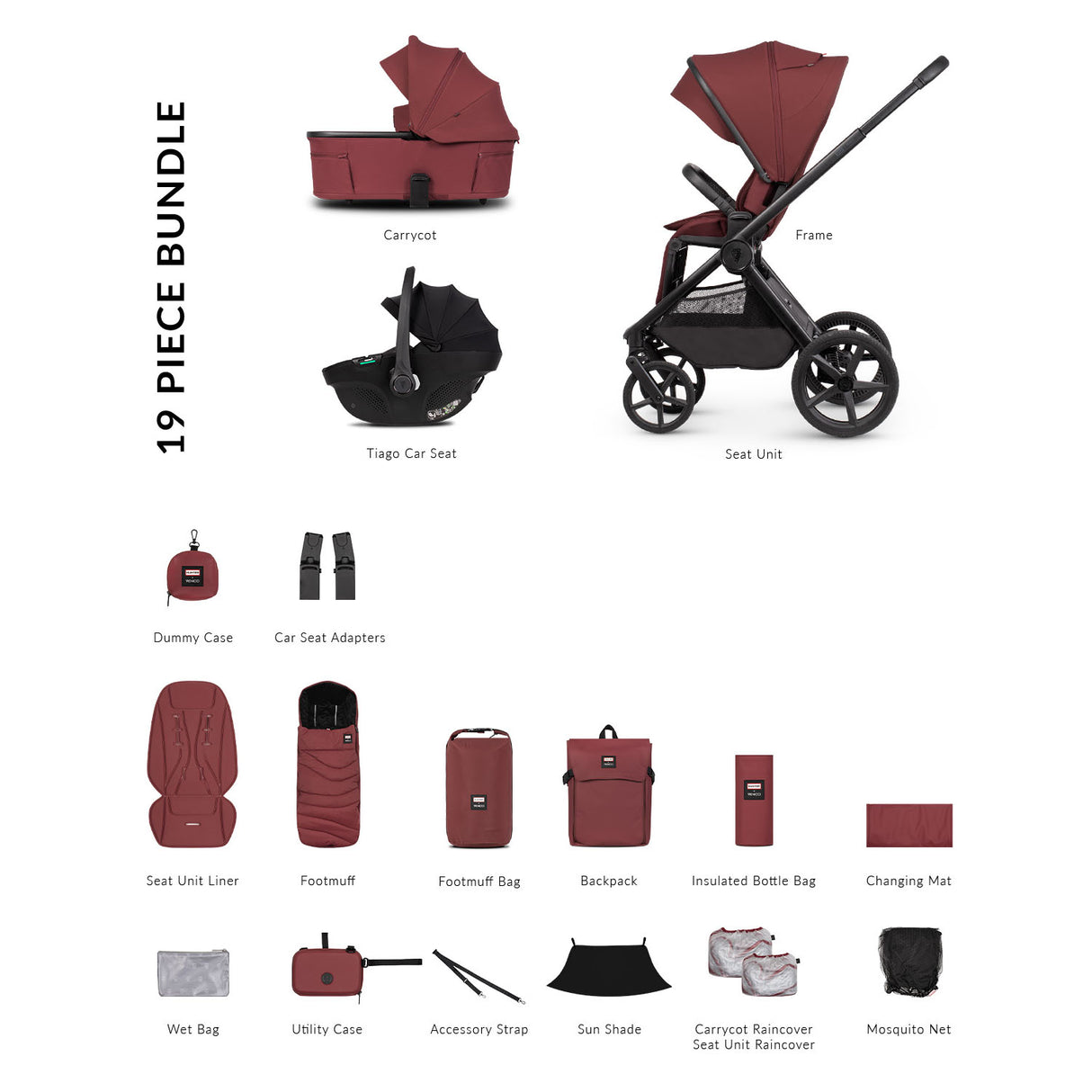 Venicci x Hunter Upline 3 Comfort 3in1 Tiago 360 Car Seat Bundle - Red