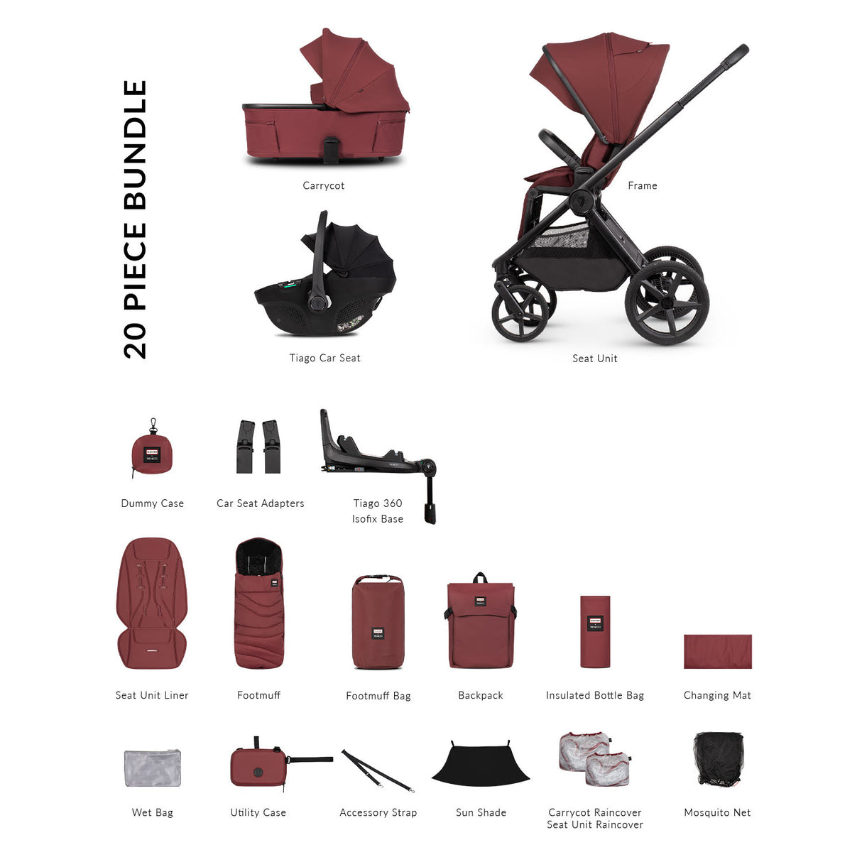 Venicci x Hunter Upline 3 Luxury 4in1 Tiago Car Seat & 360 Base Bundle - Red