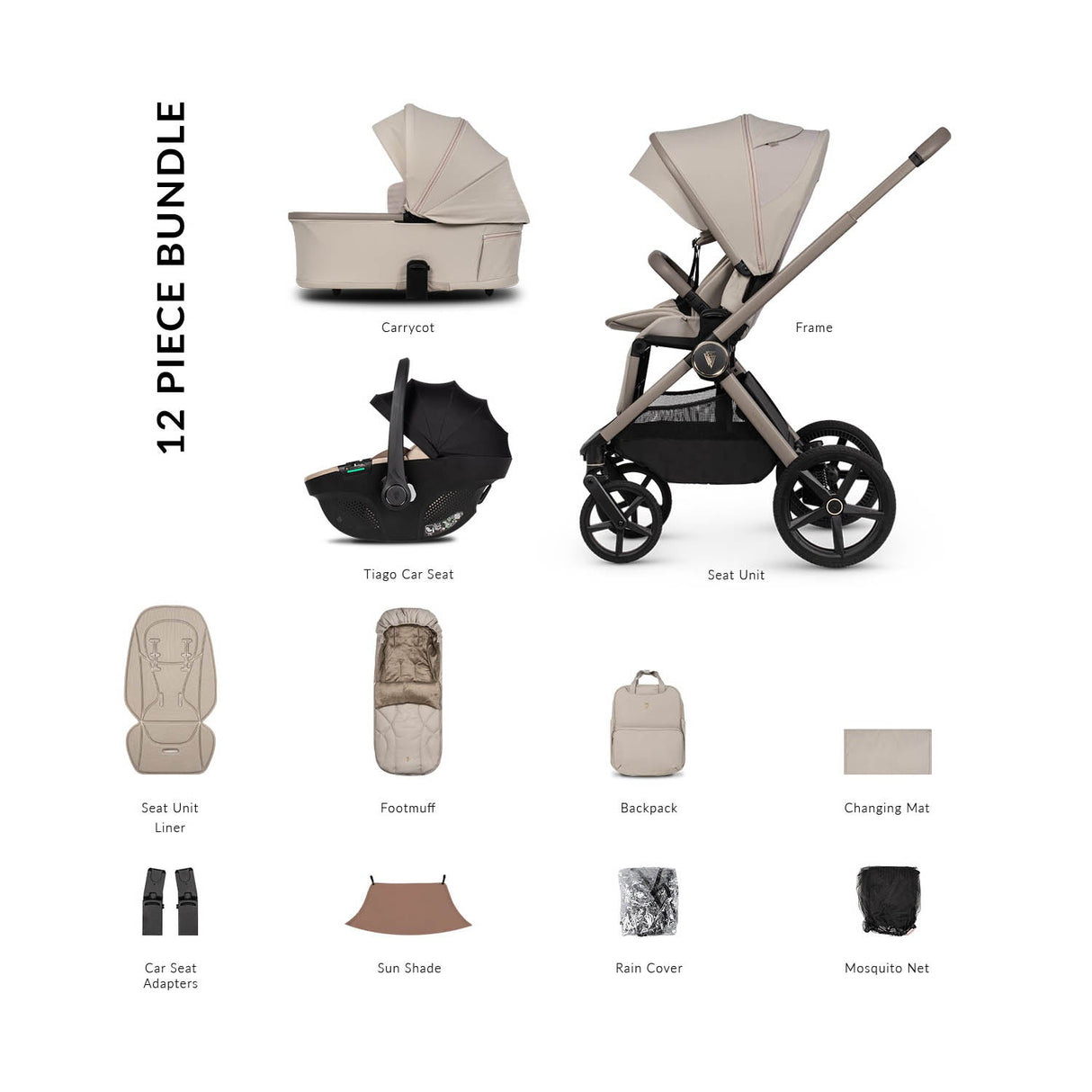 Venicci Upline 3 Comfort 3in1 Tiago 360 Car Seat Bundle - Pebble