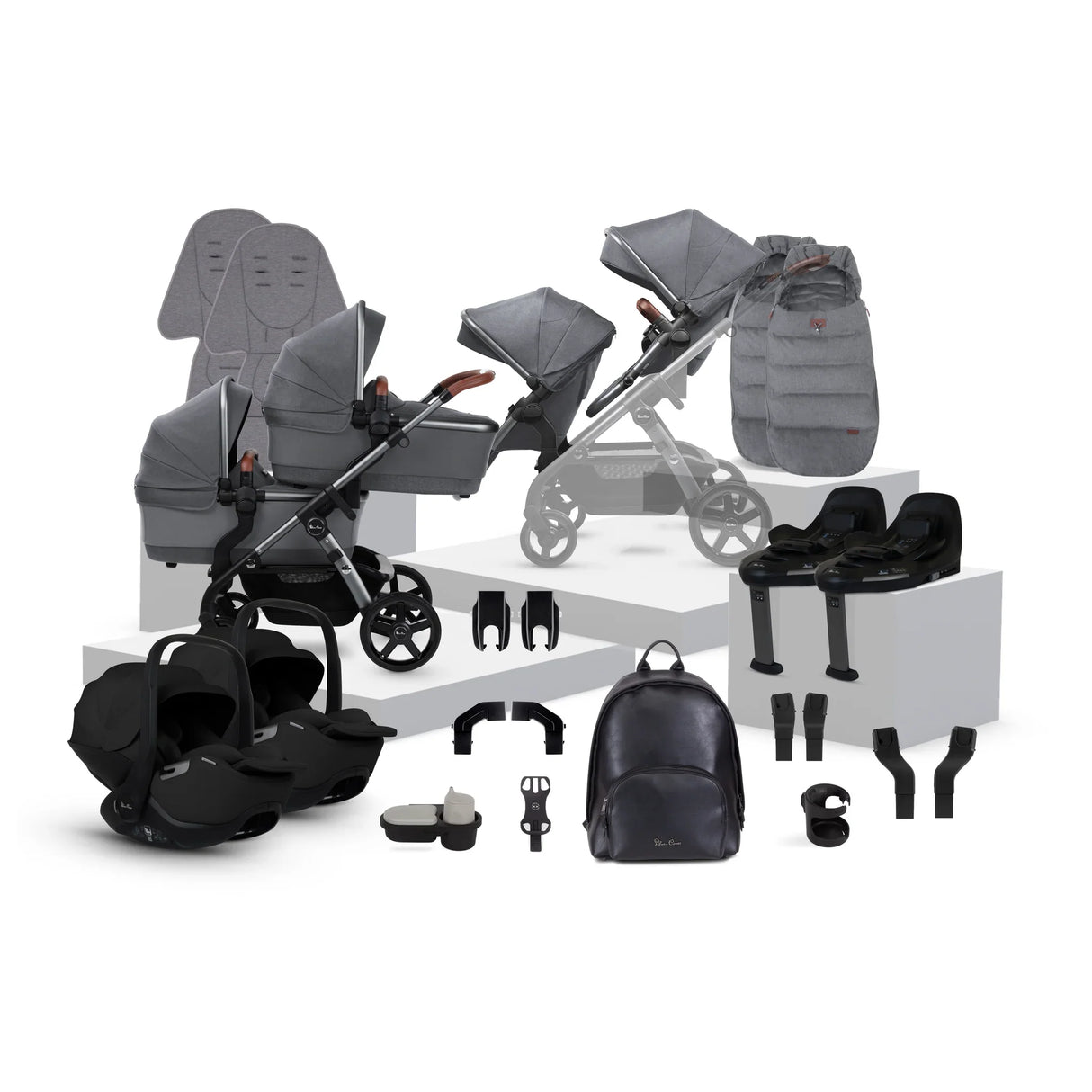 Silver Cross Wave 3 Twin Travel System Bundle - Lunar 1