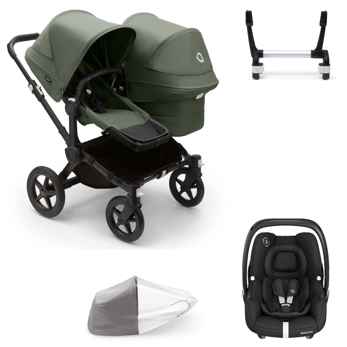 Bugaboo Donkey 5 Duo with Maxi-Cosi Cabriofix iSize Travel System - Black/Forest Green 1