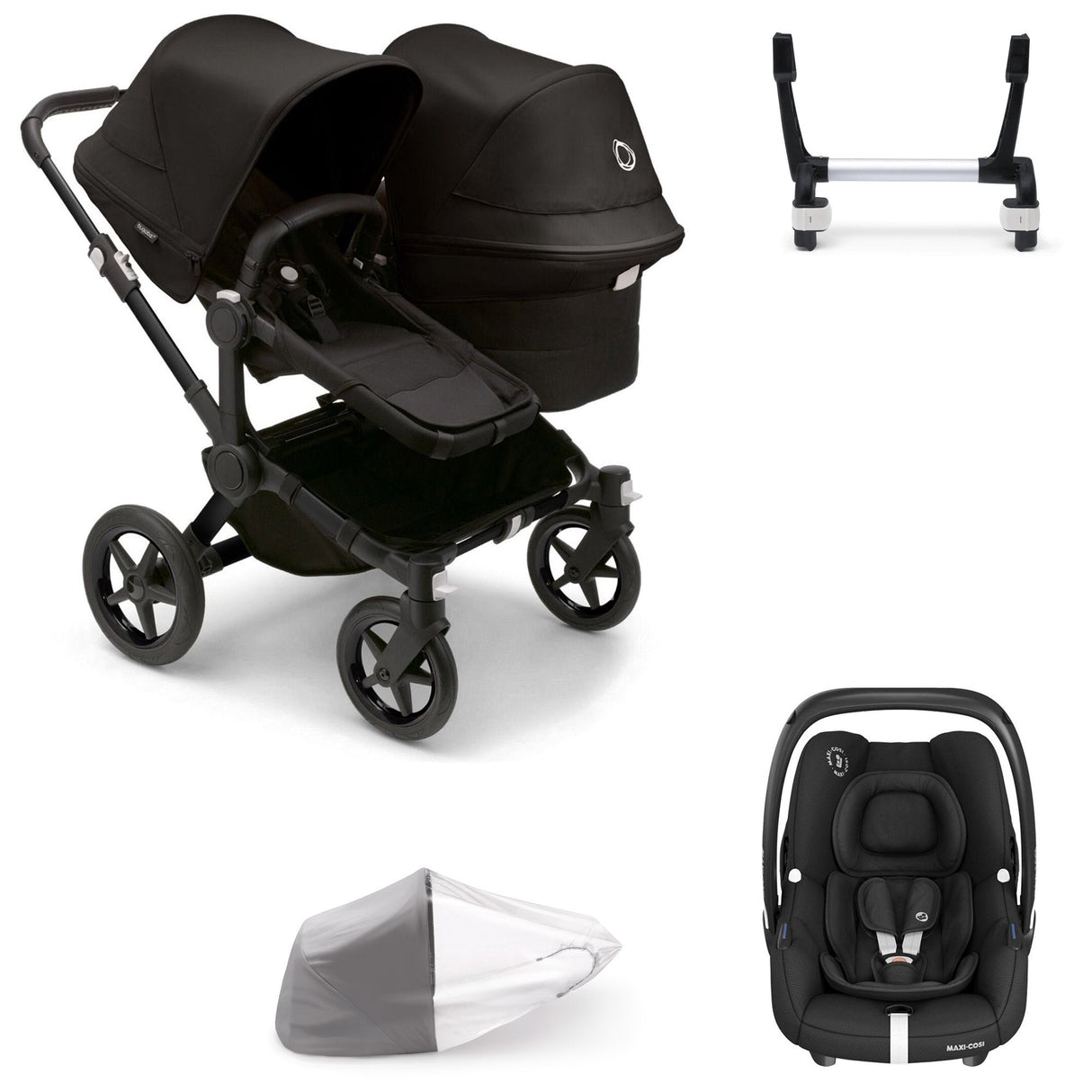 Bugaboo Donkey 5 Duo with Maxi-Cosi Cabriofix iSize Travel System - Black/Midnight Black 1