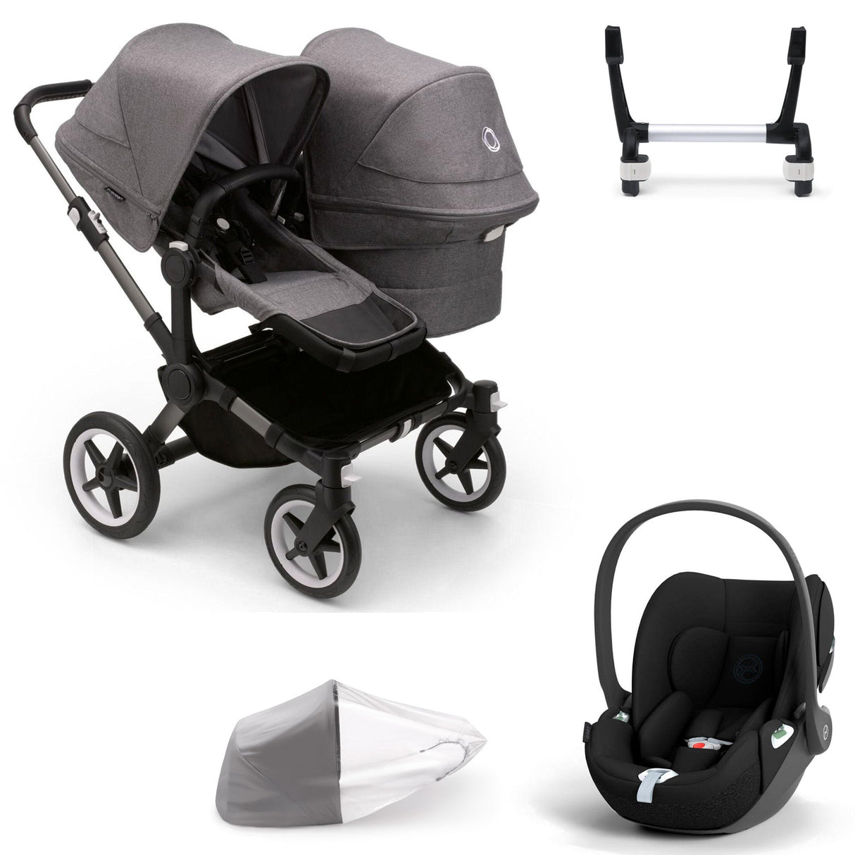 Bugaboo Donkey 5 Duo with Cybex Cloud T Travel System - Graphite/Grey Melange 1