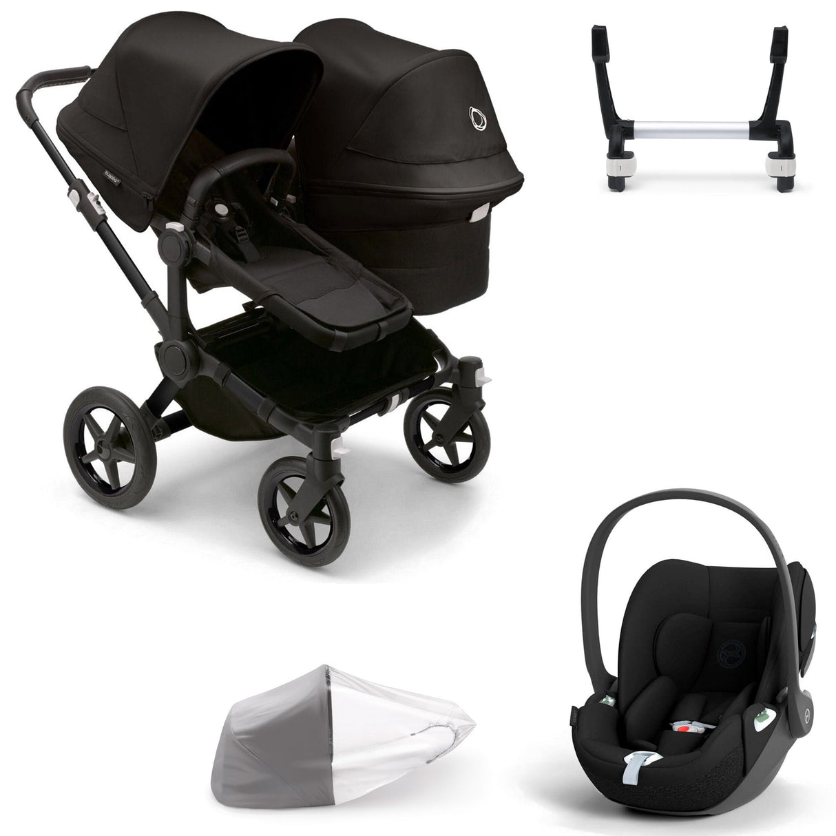 Bugaboo Donkey 5 Duo with Cybex Cloud T Travel System - Black/Midnight Black 1
