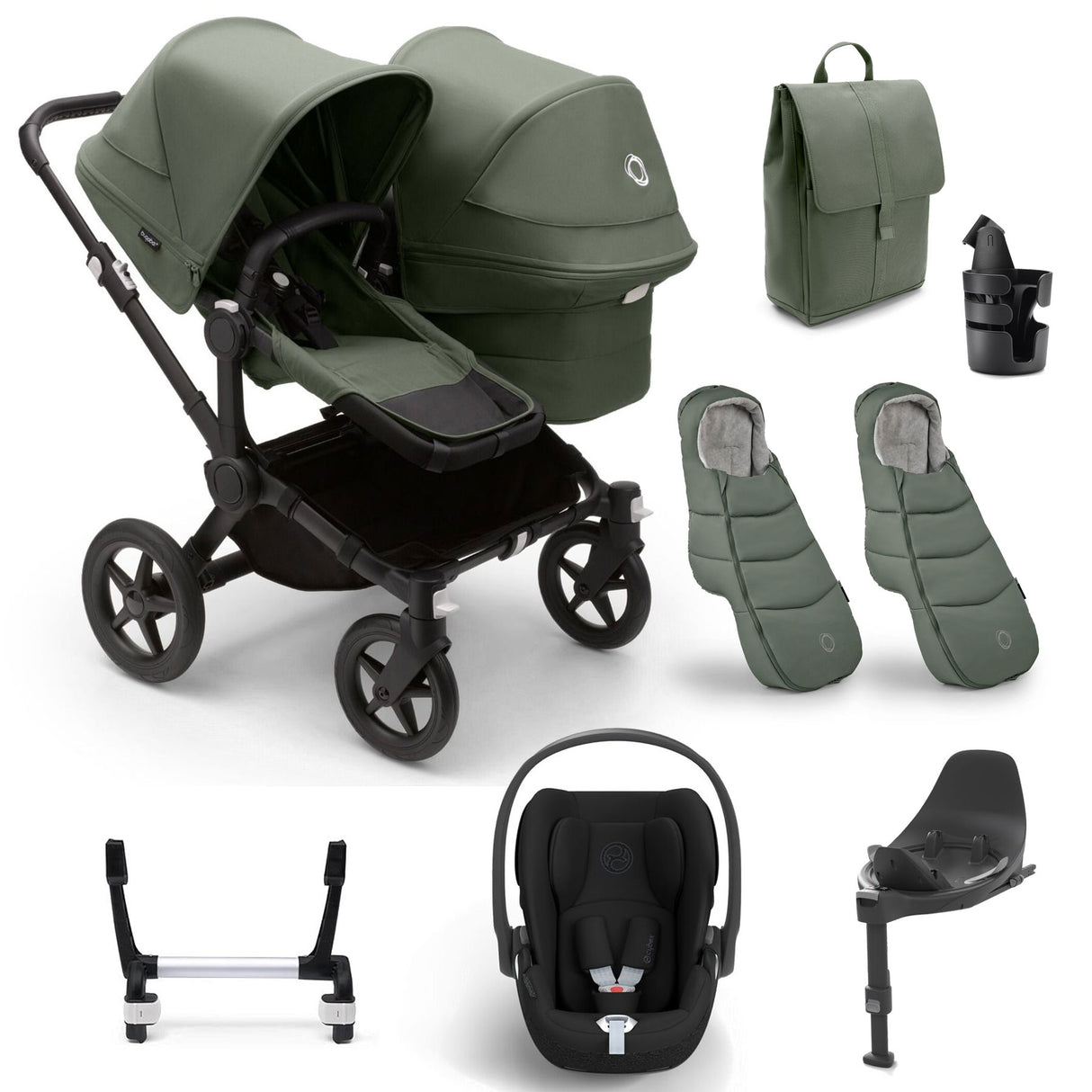 Bugaboo Donkey 5 Duo Ultimate Cybex Cloud T Travel System - Forest Green