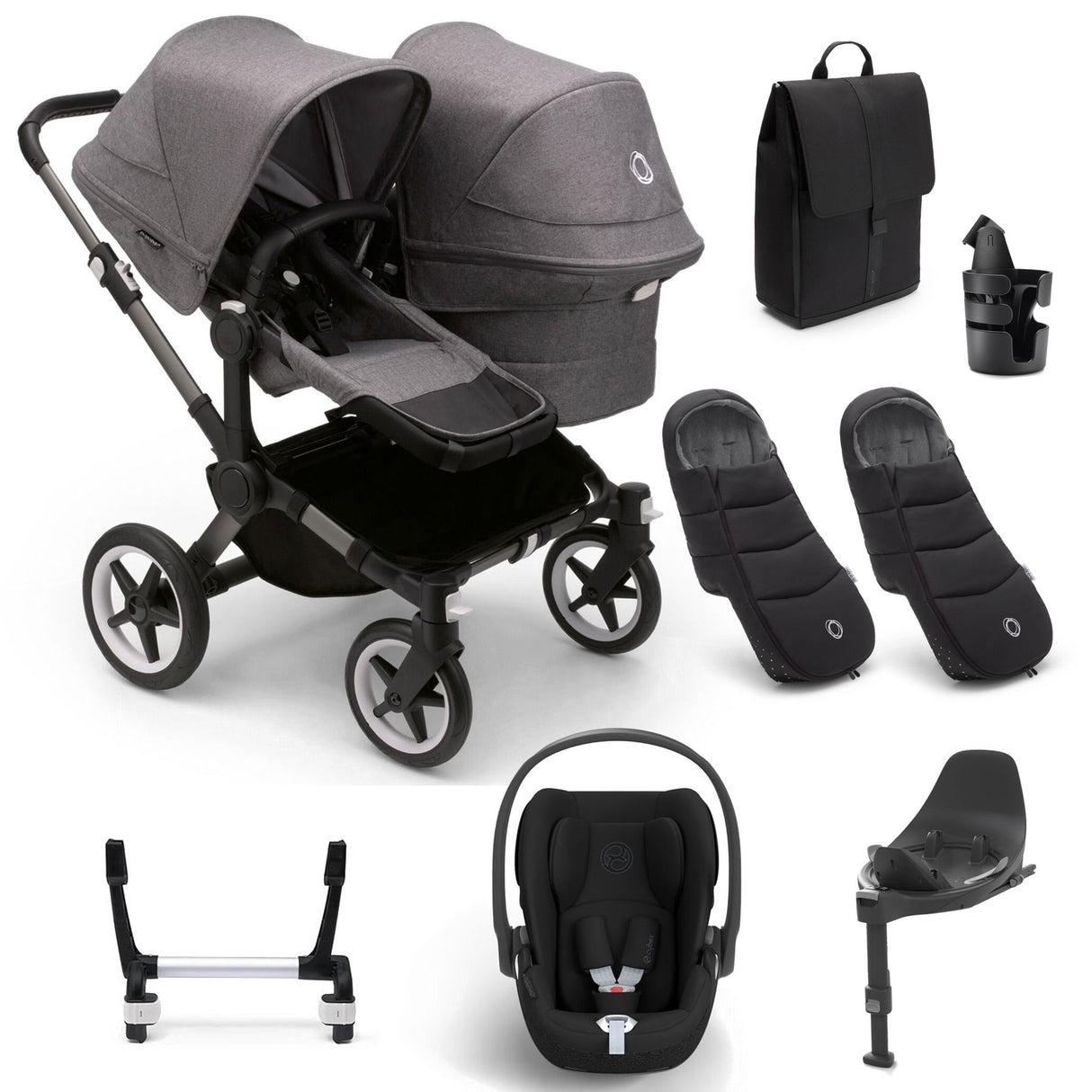 Bugaboo Donkey 5 Duo Ultimate Cybex Cloud T Travel System - Grey Melange
