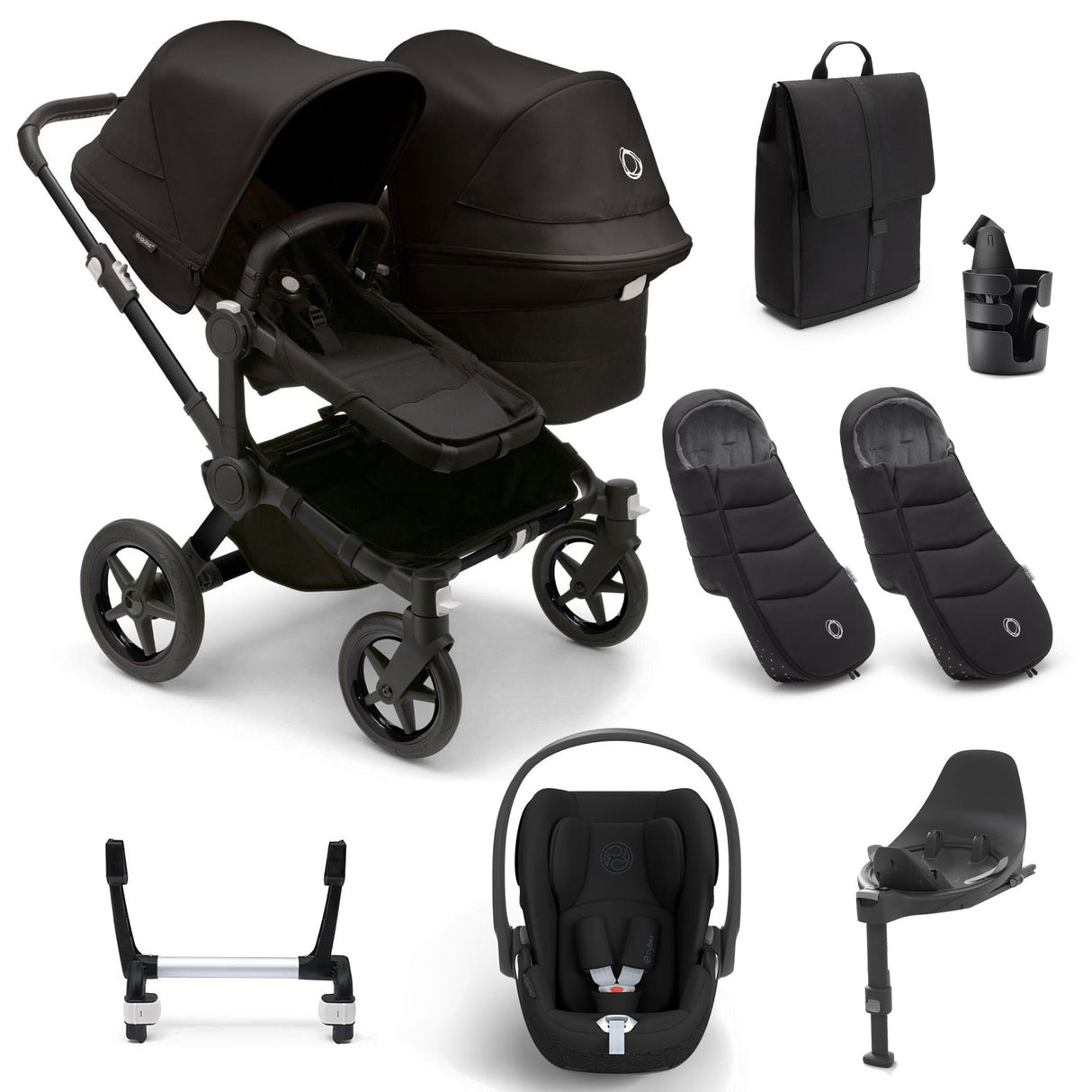 Bugaboo Donkey 5 Duo Ultimate Cybex Cloud T Travel System - Midnight Black