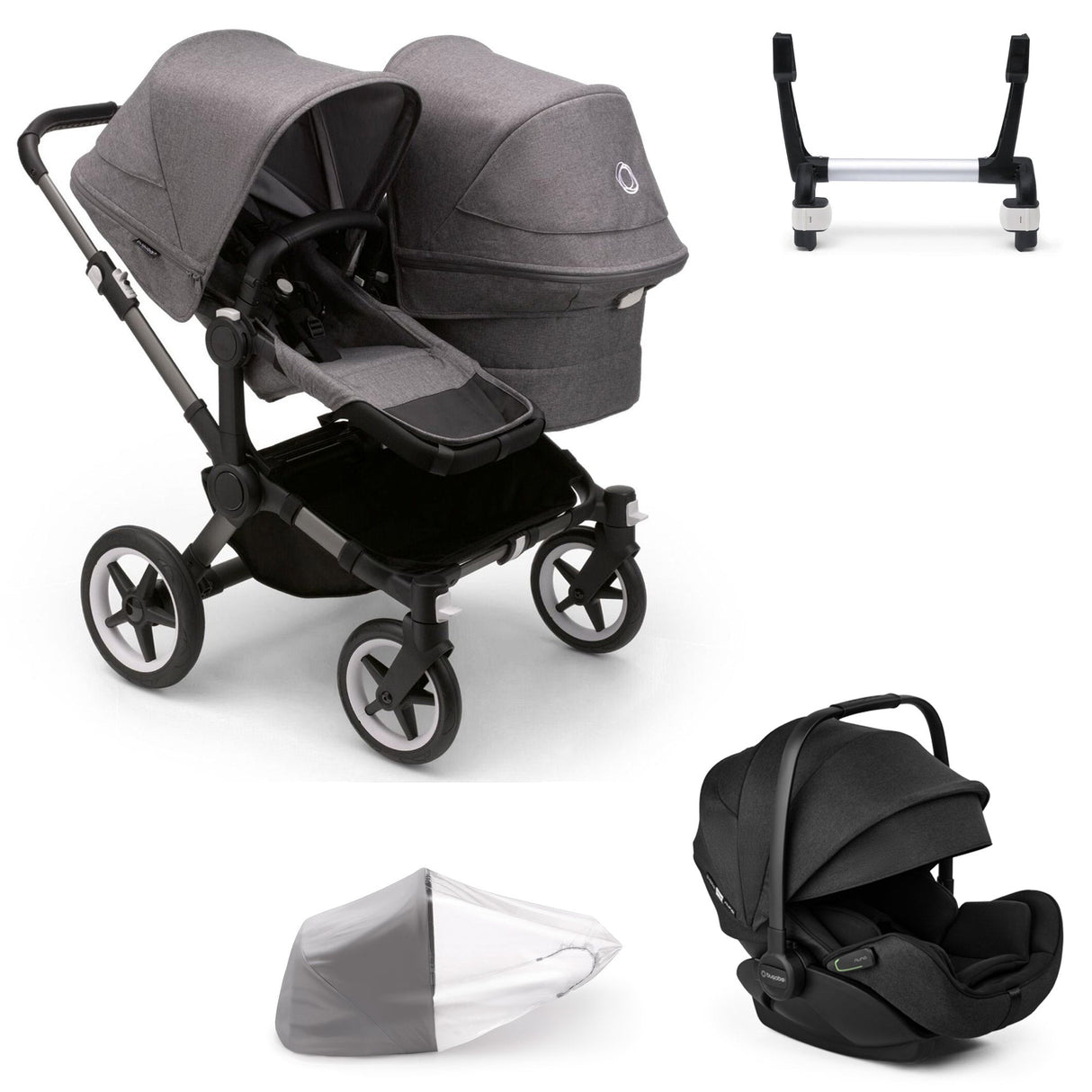 Bugaboo Donkey 5 Duo with Otter 360 Travel System - Graphite/Grey Melange 1