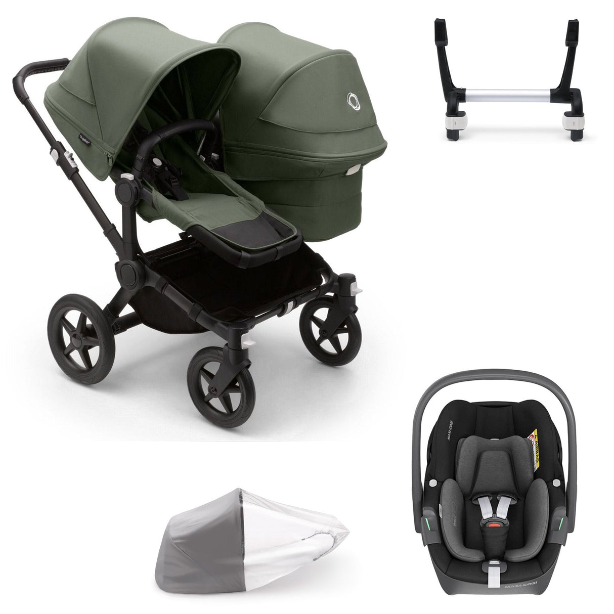 Bugaboo Donkey 5 Duo with Maxi-Cosi Pebble 360 Travel System - Black/Forest Green 1
